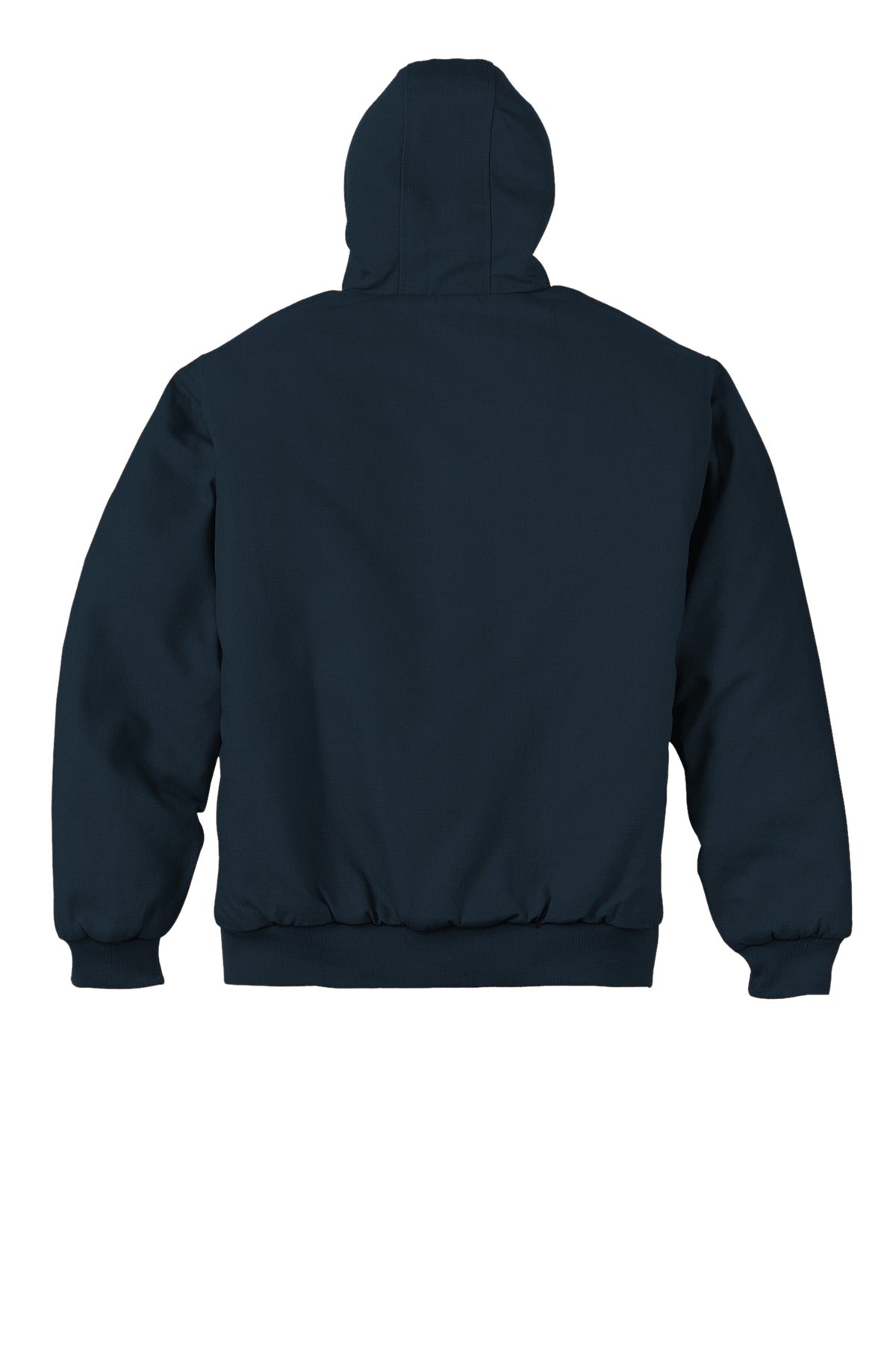 Rear View of Navy CornerStone Tall Duck Cloth Hooded Work Jacket. TLJ763H