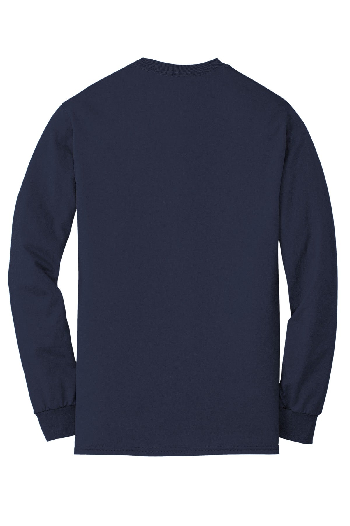 Rear View of Navy Gildan - DryBlend 50 Cotton/50 Poly Long Sleeve T-Shirt. 8400