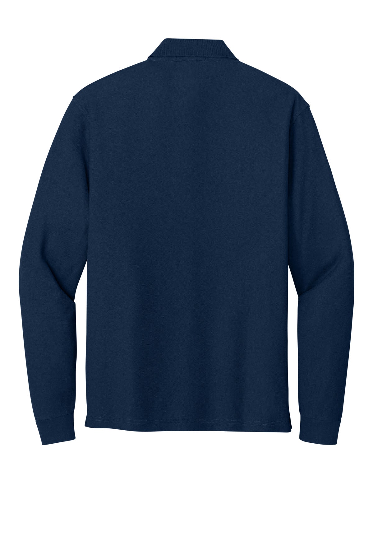 Rear View of Navy Port Authority Long Sleeve Silk Touch Polo with Pocket. K500LSP