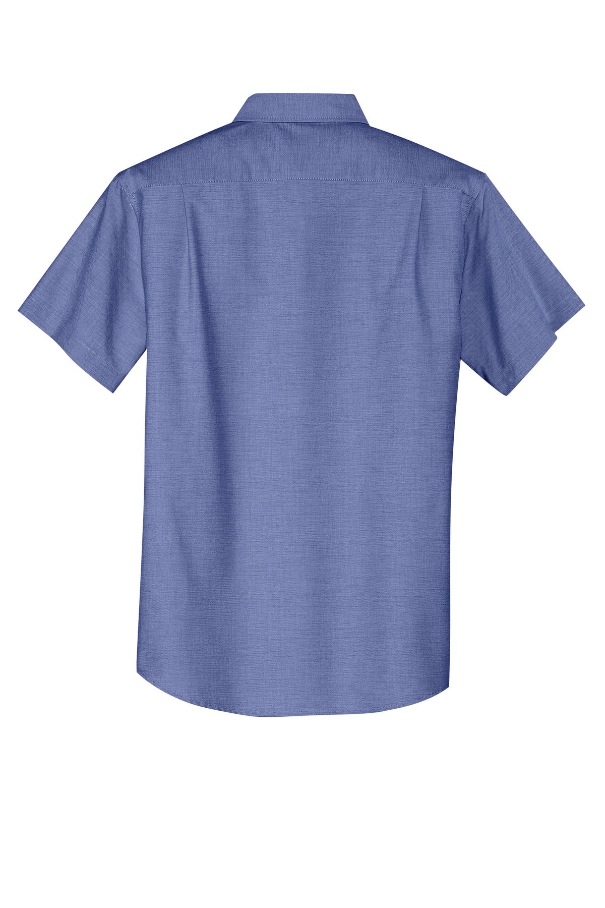 Rear View of Navy Port Authority Short Sleeve SuperPro Oxford Shirt. S659