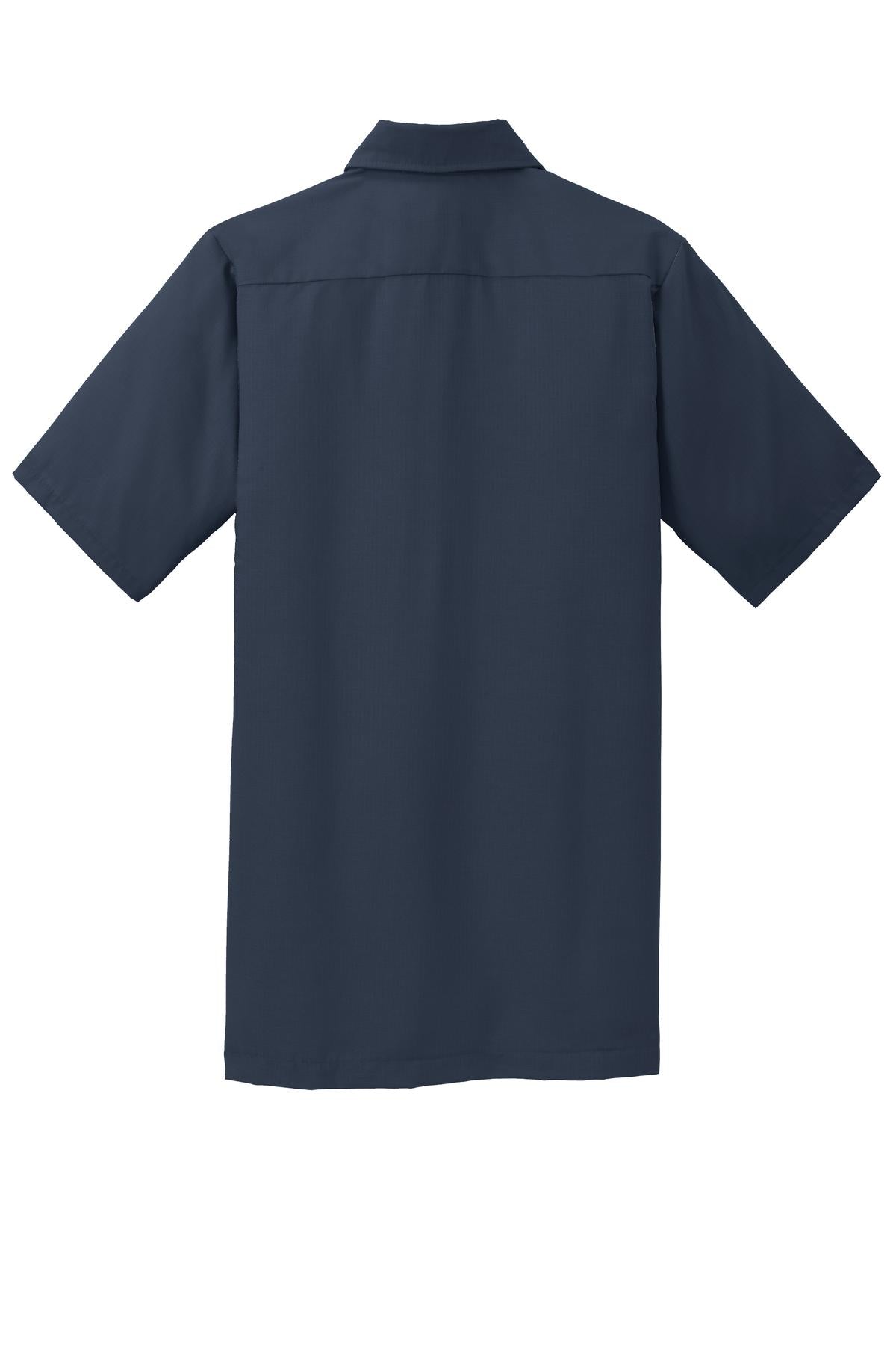 Rear View of Navy Red Kap Short Sleeve Solid Ripstop Shirt. SY60