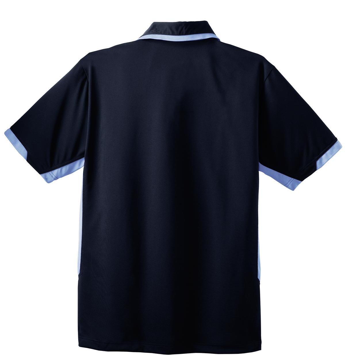 Rear View of Navy/Blue Lake Port Authority Dry Zone Colorblock Ottoman Polo. K524