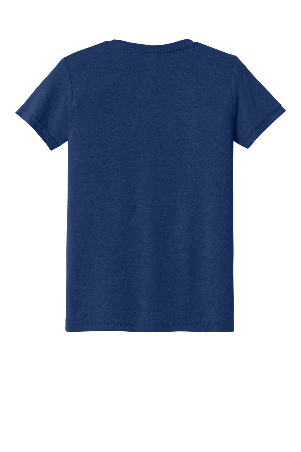 Rear View of NavyTB BELLA+CANVAS Youth Triblend Short Sleeve Tee. BC3413Y