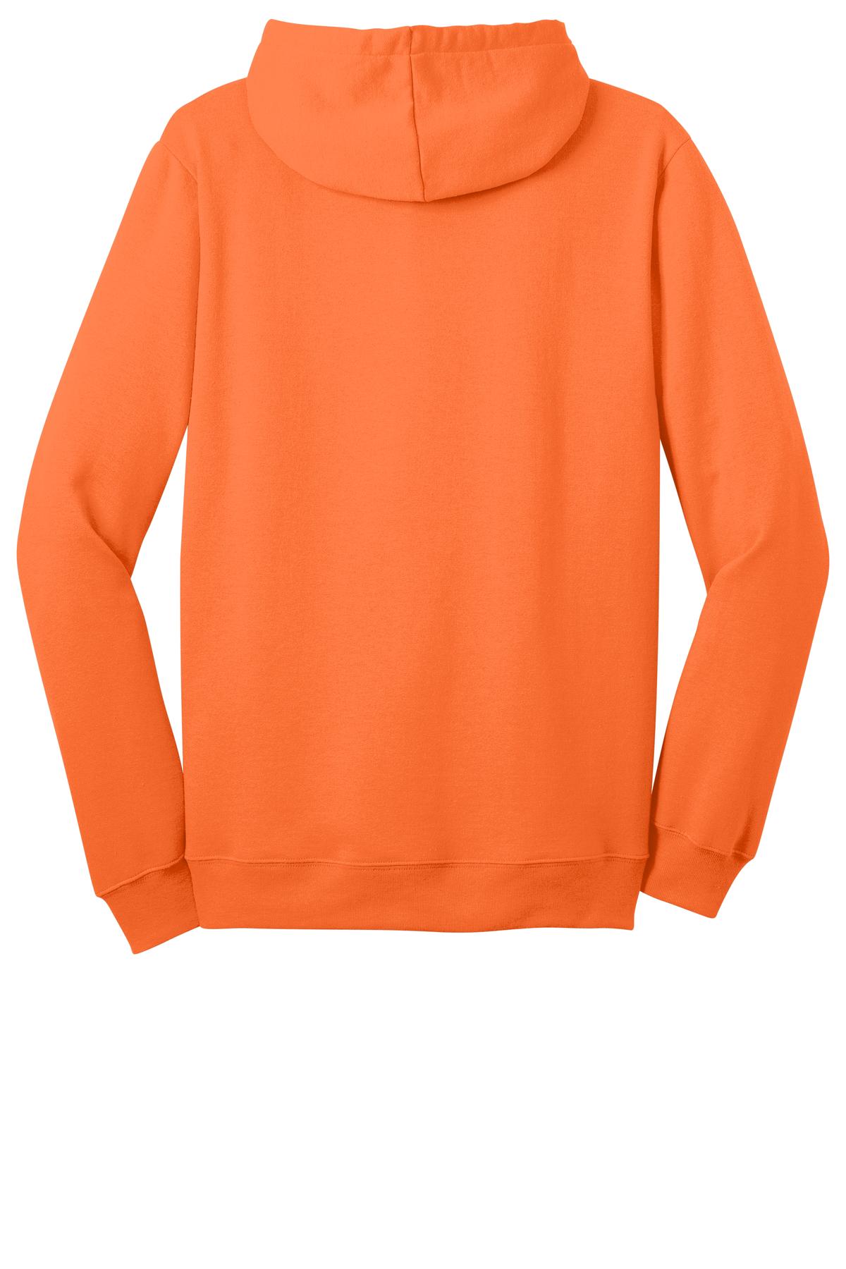 Rear View of Neon Orange District The Concert Fleece Full-Zip Hoodie. DT800