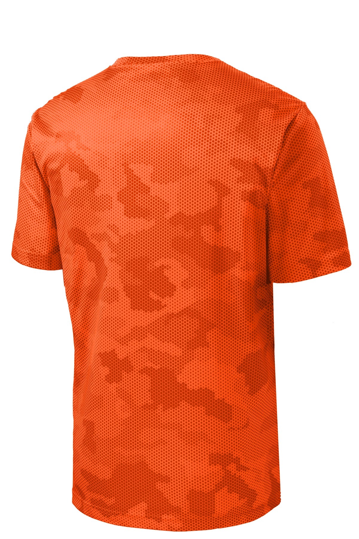 Rear View of Neon Orange Sport-Tek Youth CamoHex Tee. YST370