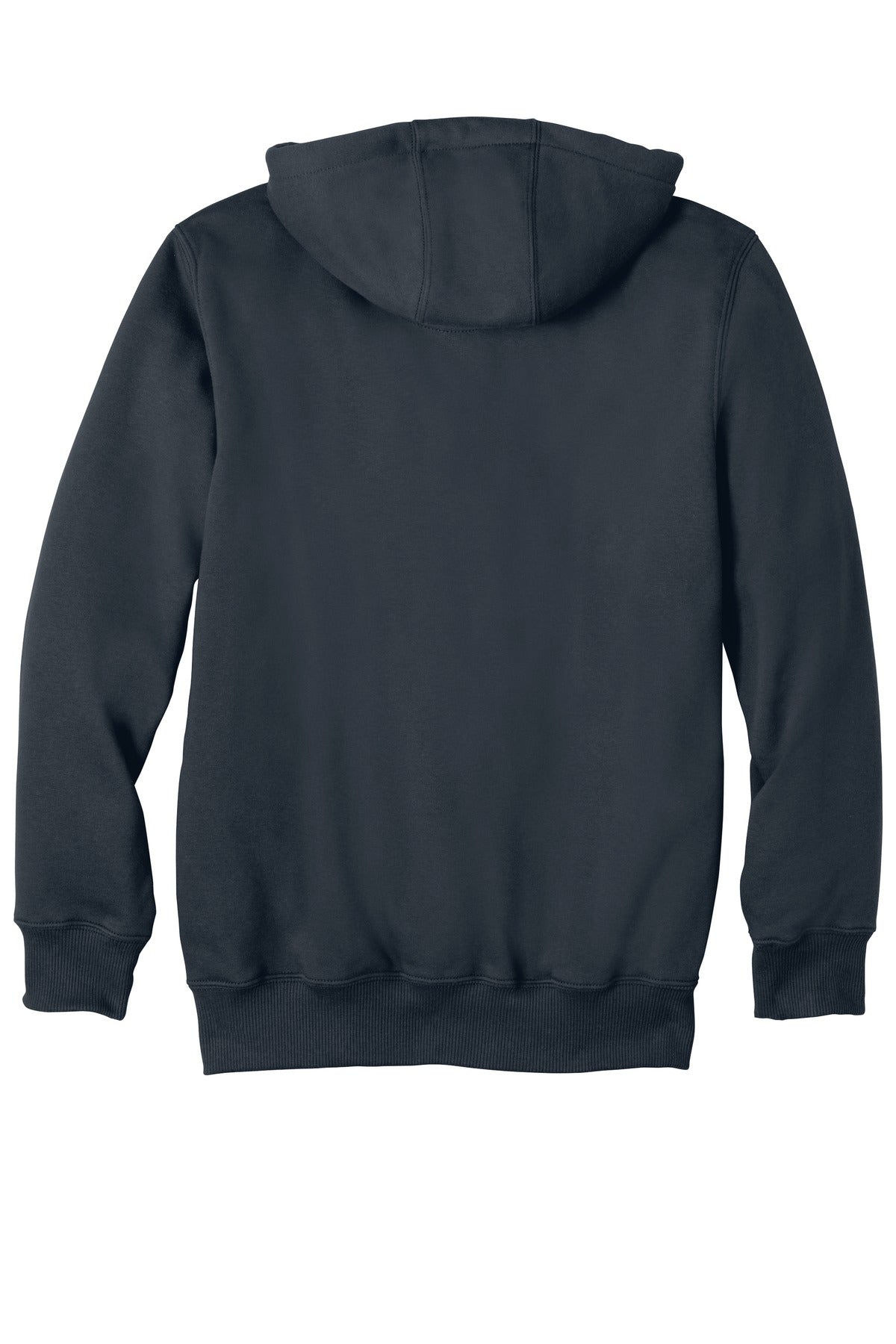 Rear View of New Navy Carhartt Rain Defender Paxton Heavyweight Hooded Zip-Front Sweatshirt. CT100614