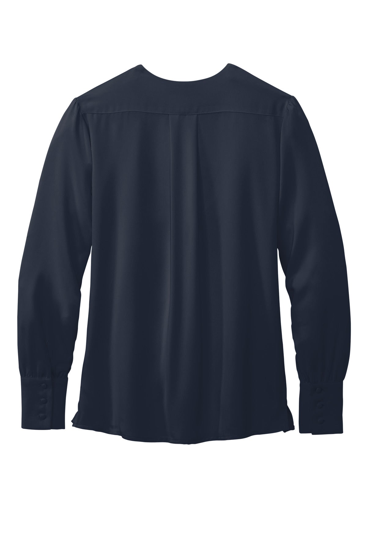 Rear View of NightNavy Brooks Brothers Women's Open-Neck Satin Blouse BB18009