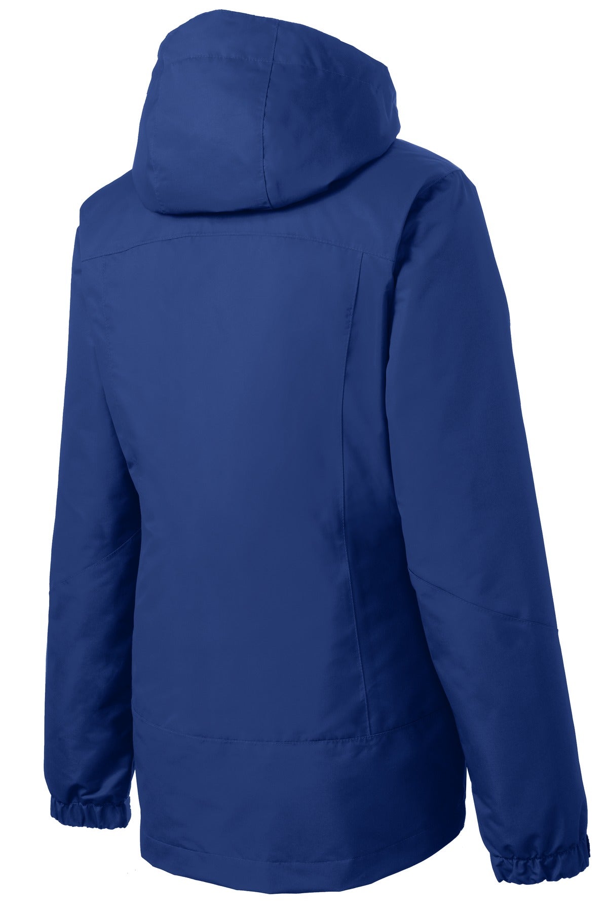 Rear View of Nt Sky Blue/Bk Port Authority Women's Vortex Waterproof 3-in-1 Jacket. L332