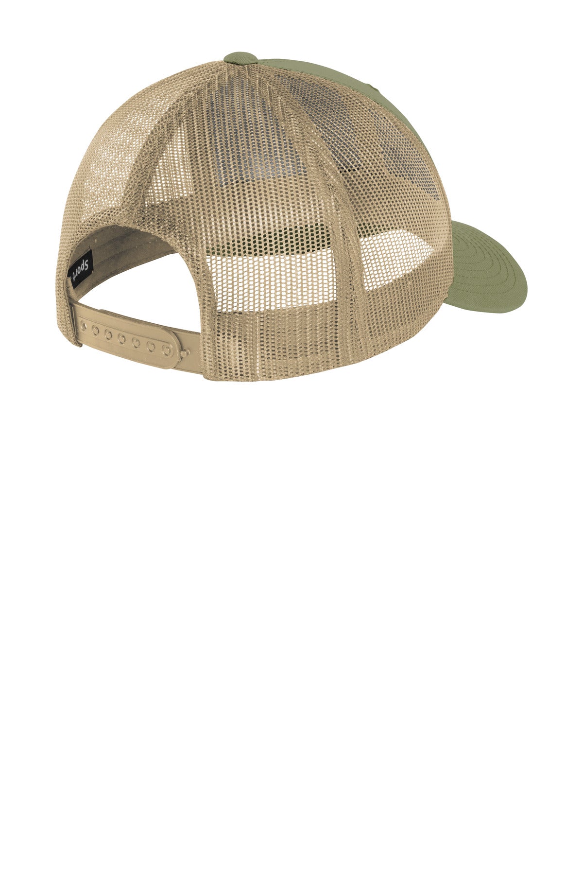 Rear View of Olive/Khaki Sport-Tek YP Classics Retro Trucker Cap. STC39