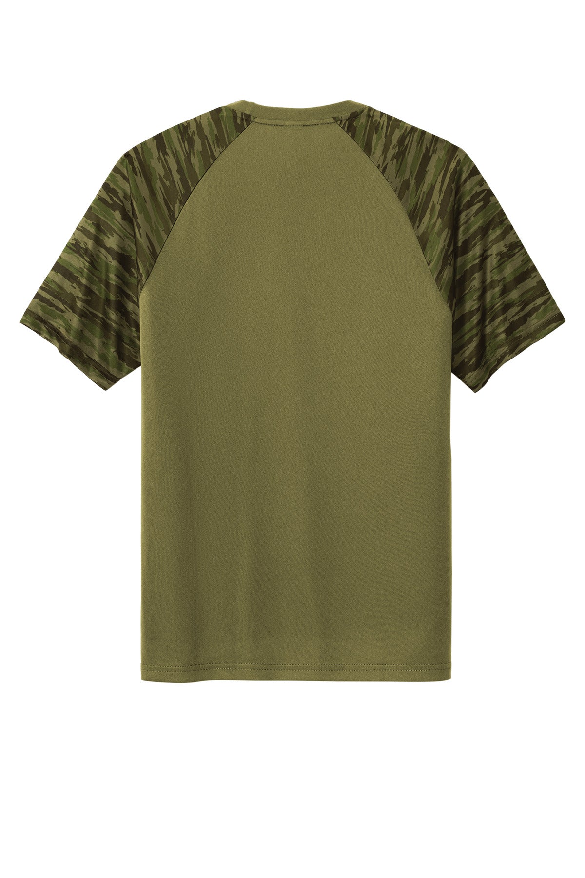 Rear View of OlvDrabGn Sport-Tek Drift Camo Colorblock Tee ST376