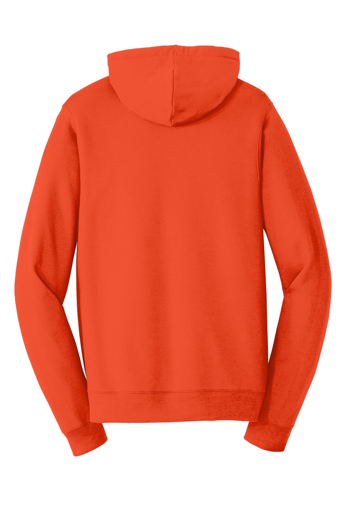 Rear View of Orange Port & Company Fan Favorite Fleece Pullover Hooded Sweatshirt. PC850H