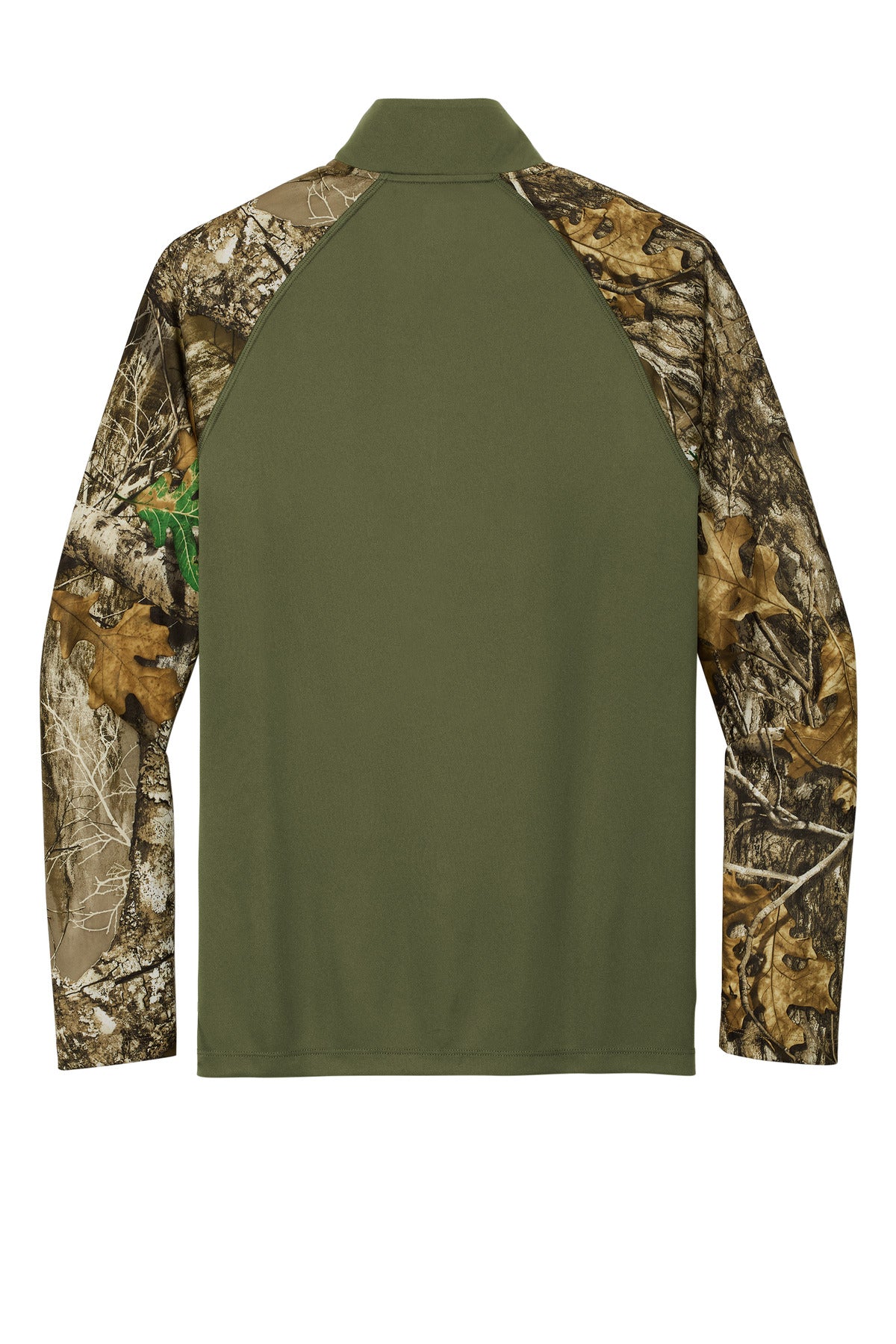 Rear View of OvDbG/RTEd Russell Outdoors Realtree Colorblock Performance 1/4-Zip RU152