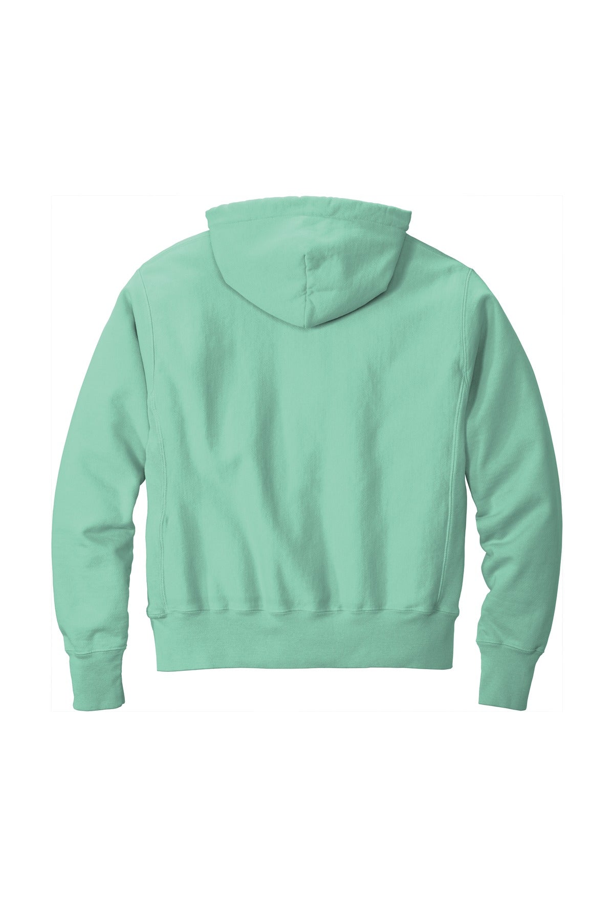 Rear View of PaleSeafm Champion Reverse Weave Garment-Dyed Hooded Sweatshirt. GDS101