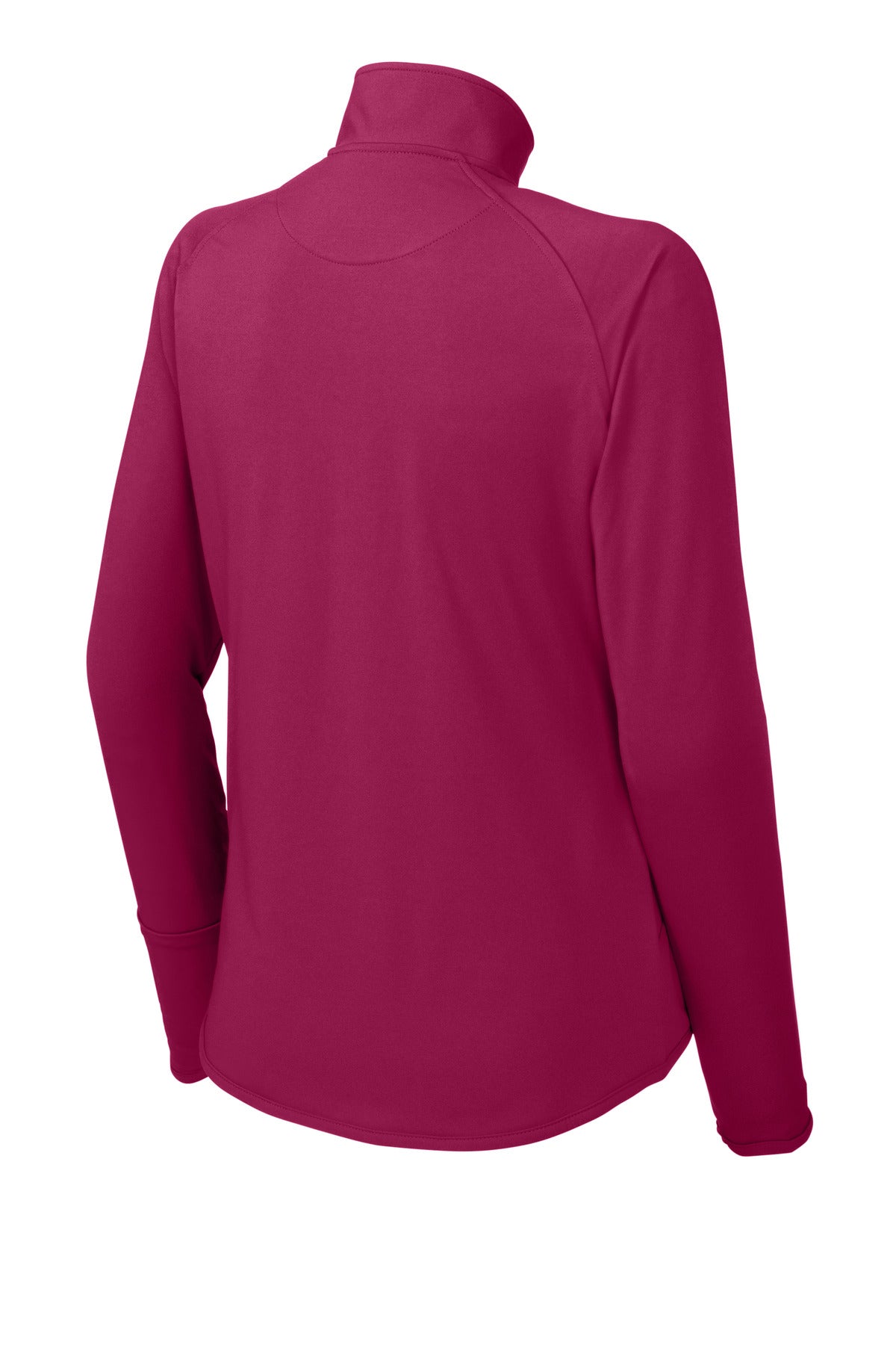 Rear View of Pink Rush Sport-Tek Women's Sport-Wick Stretch 1/4-Zip Pullover. LST850
