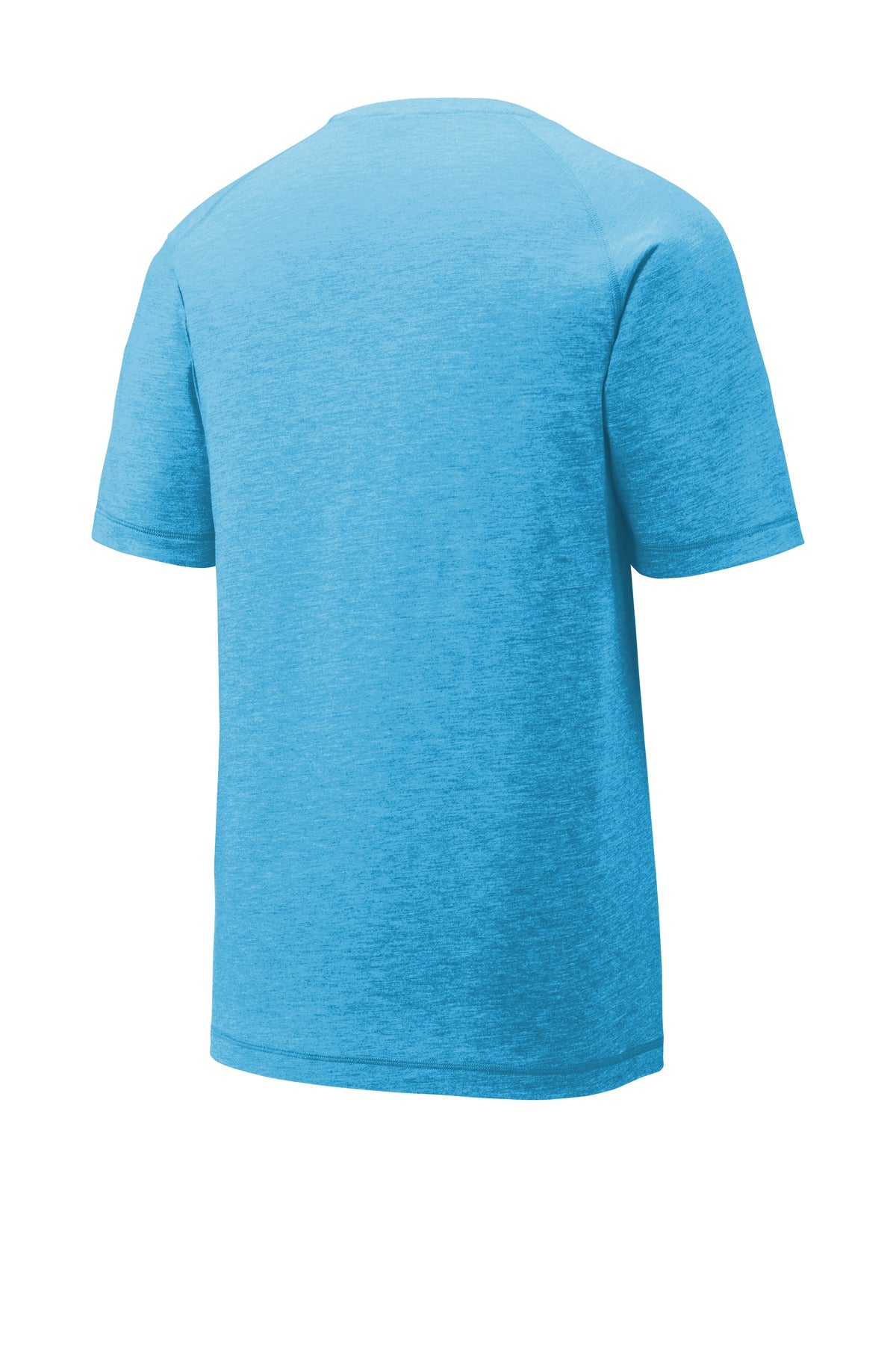 Rear View of Pond Blue Hthr Sport-Tek PosiCharge Tri-Blend Wicking Raglan Tee. ST400