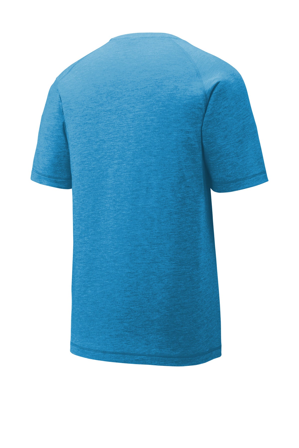 Rear View of Pond Blue Hthr Sport-Tek PosiCharge Tri-Blend Wicking Raglan Tee. ST400