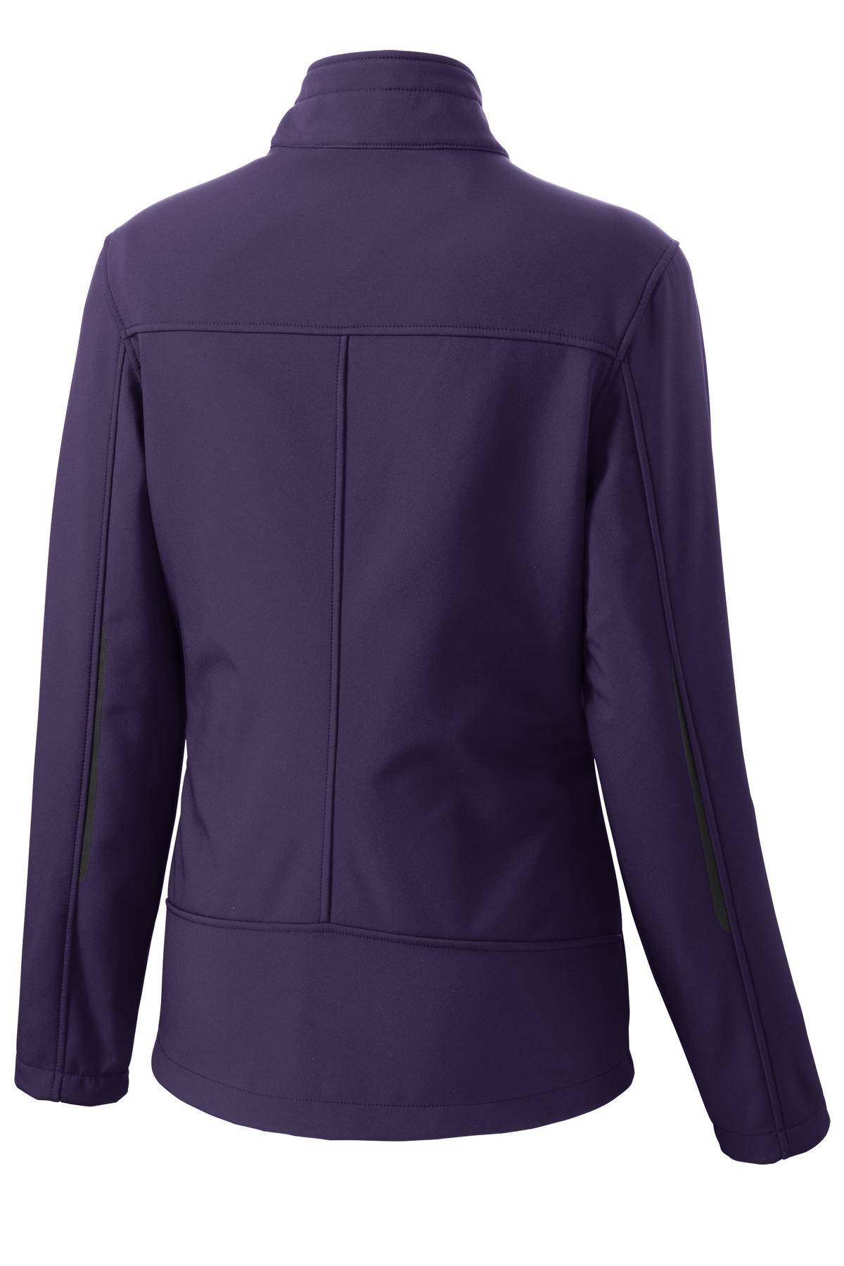 Rear View of Posh Purple Port Authority Women's Welded Soft Shell Jacket. L324