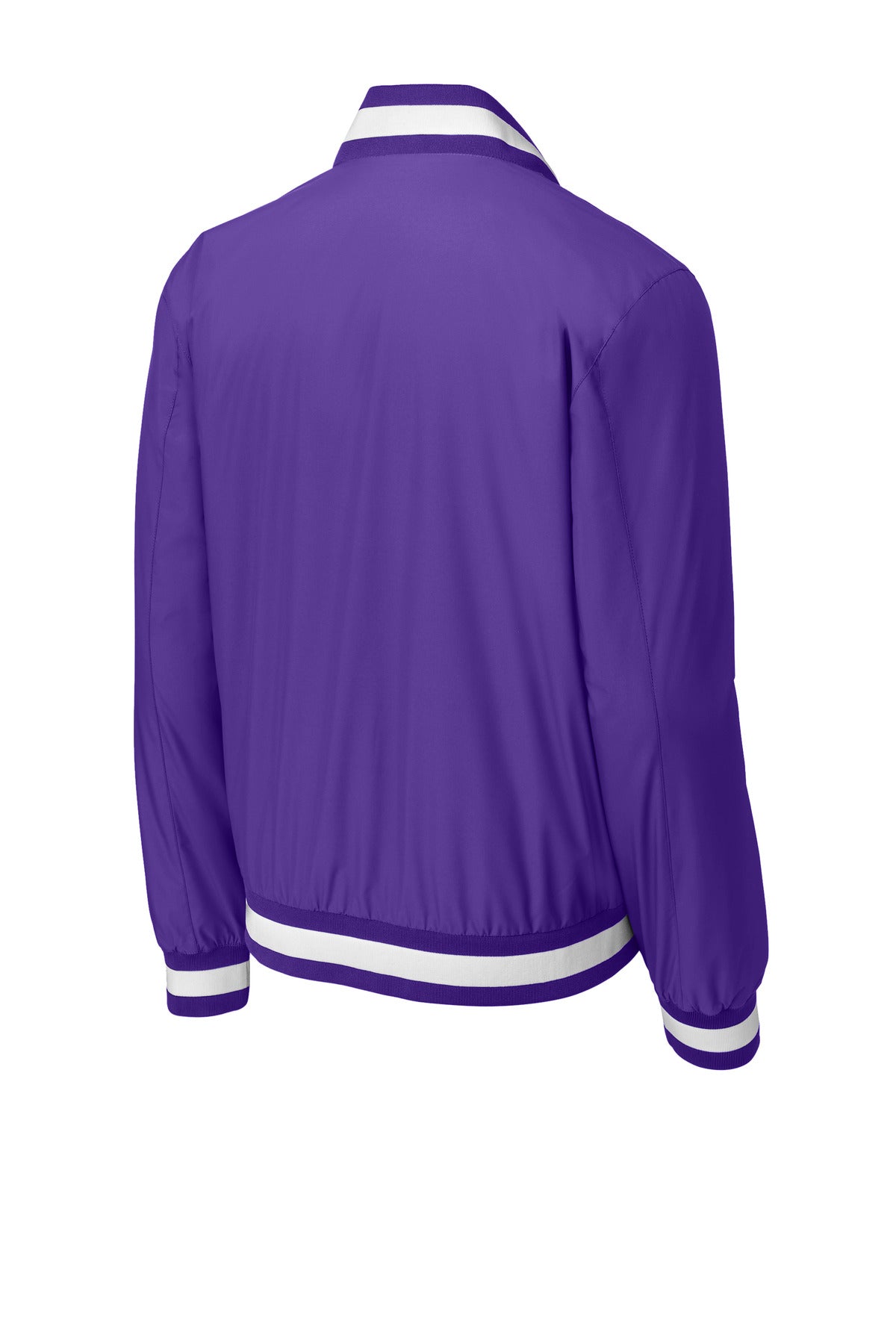 Rear View of Purple Sport-Tek Insulated Varsity Jacket JST58