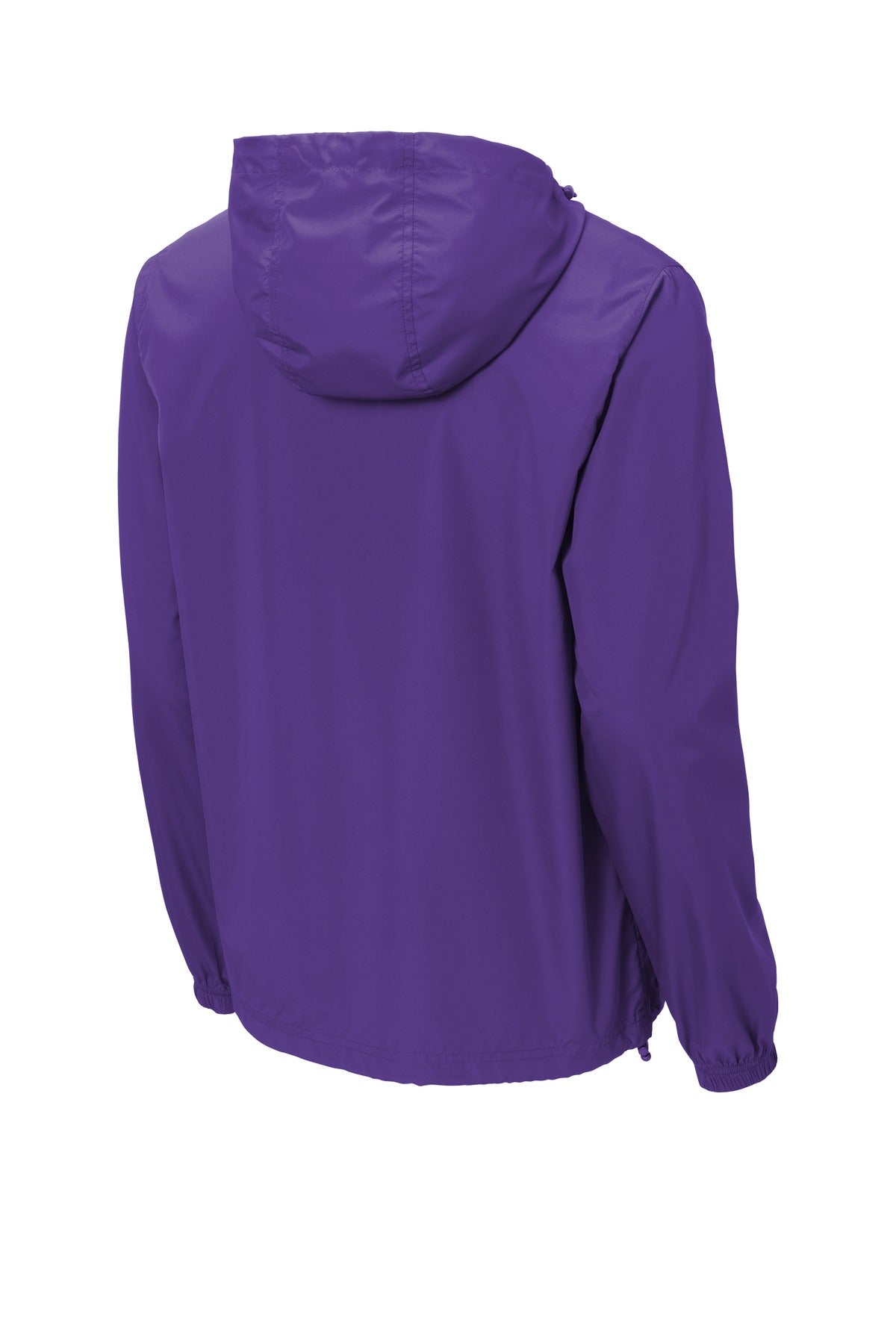 Rear View of Purple Sport-Tek Packable Anorak. JST66