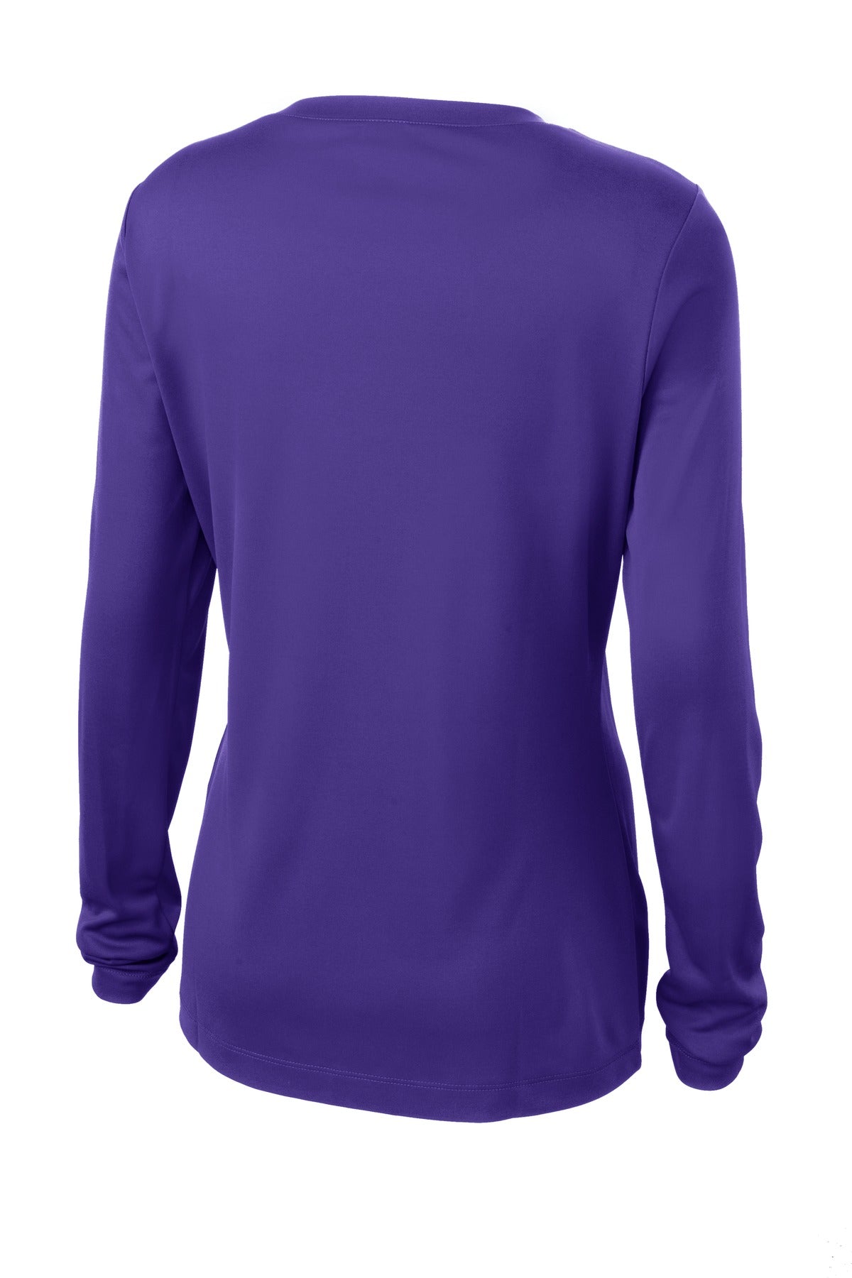 Rear View of Purple Sport-Tek Women's Long Sleeve PosiCharge Competitor V-Neck Tee. LST353LS