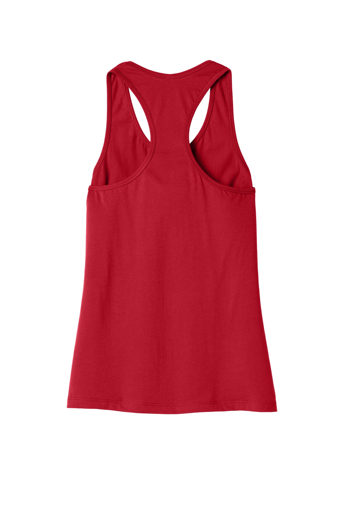 Rear View of Red BELLA+CANVAS Women's Jersey Racerback Tank. BC6008