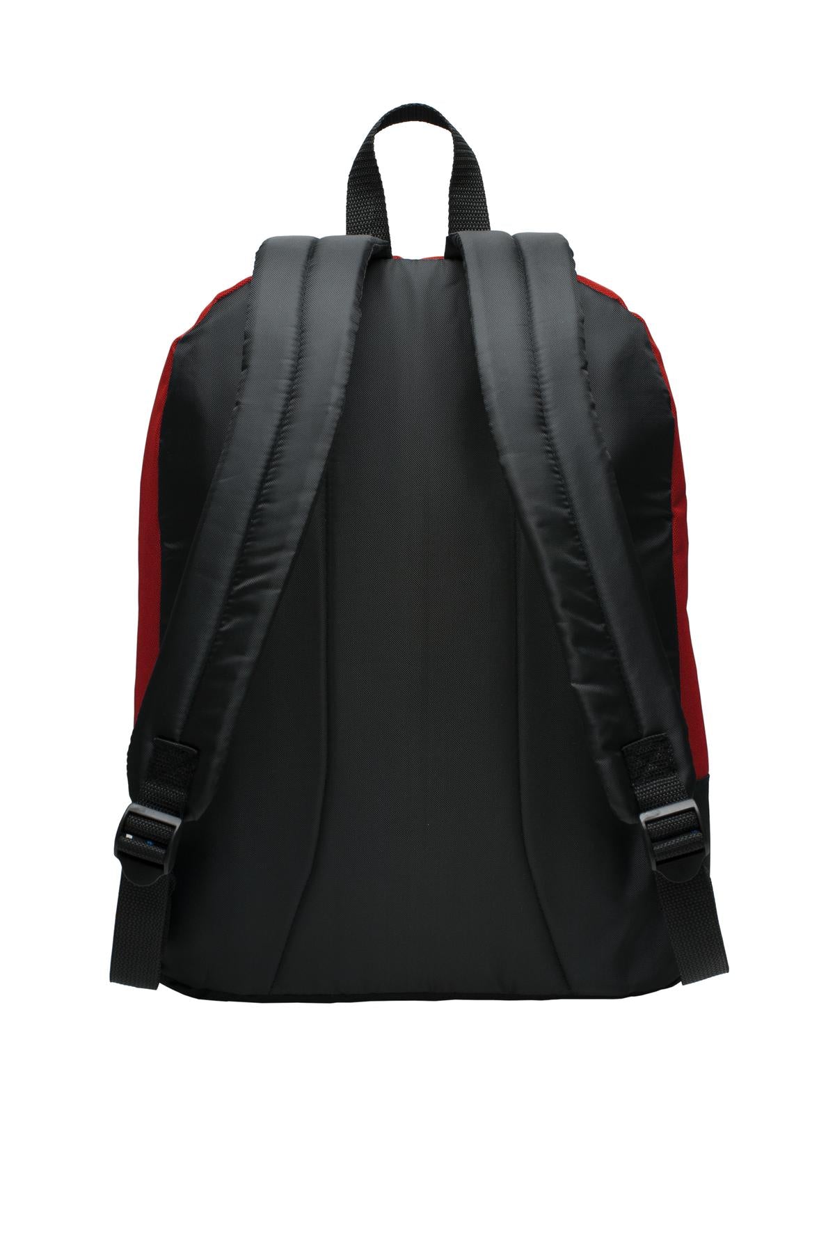 Rear View of Red Port Authority Basic Backpack. BG204