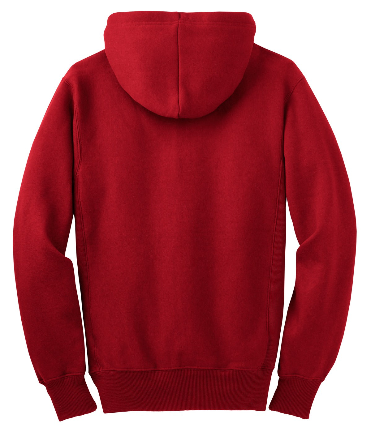 Rear View of Red Sport-Tek Super Heavyweight Full-Zip Hooded Sweatshirt. F282
