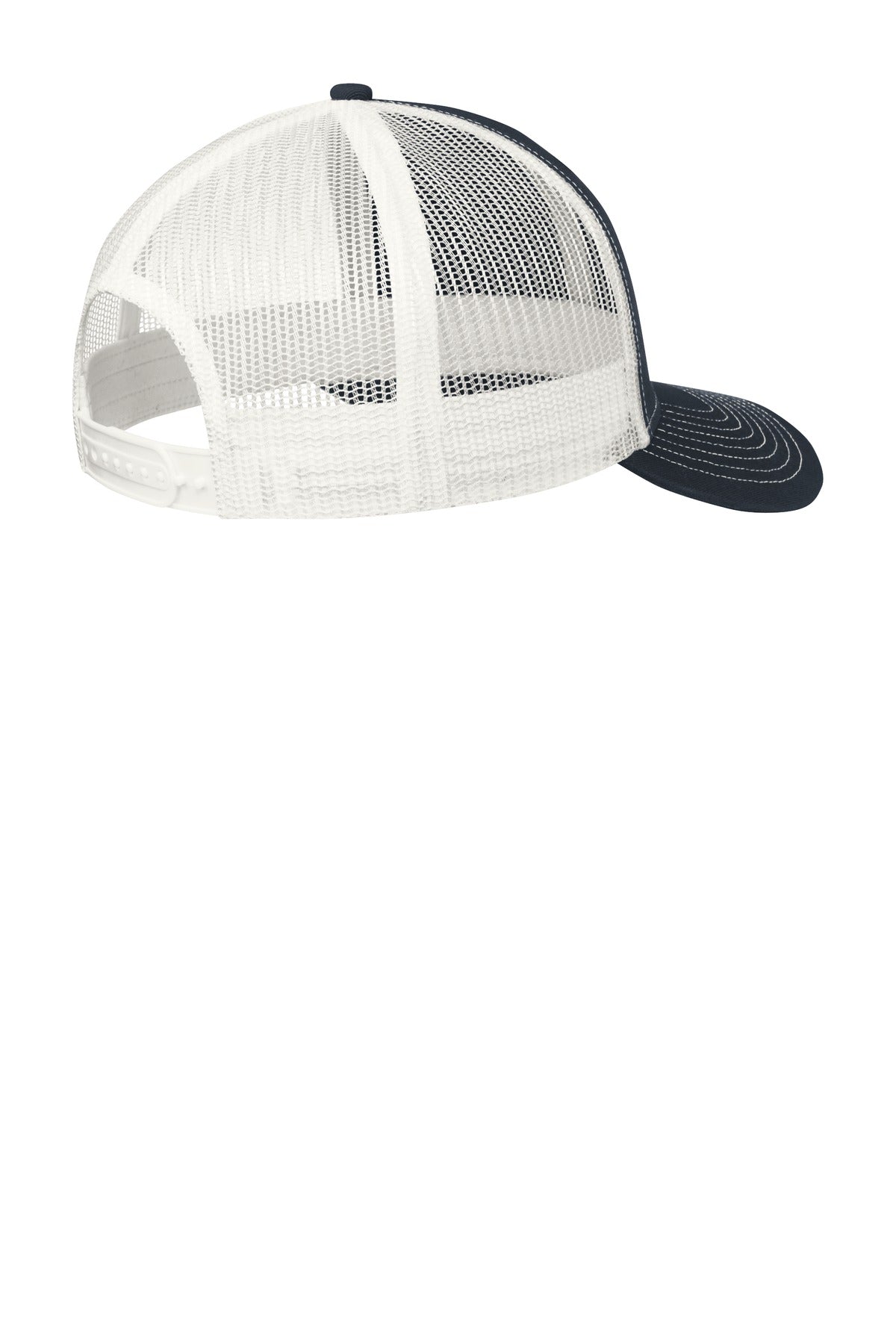 Rear View of Rich Navy/Wht Port Authority Snapback Trucker Cap. C112