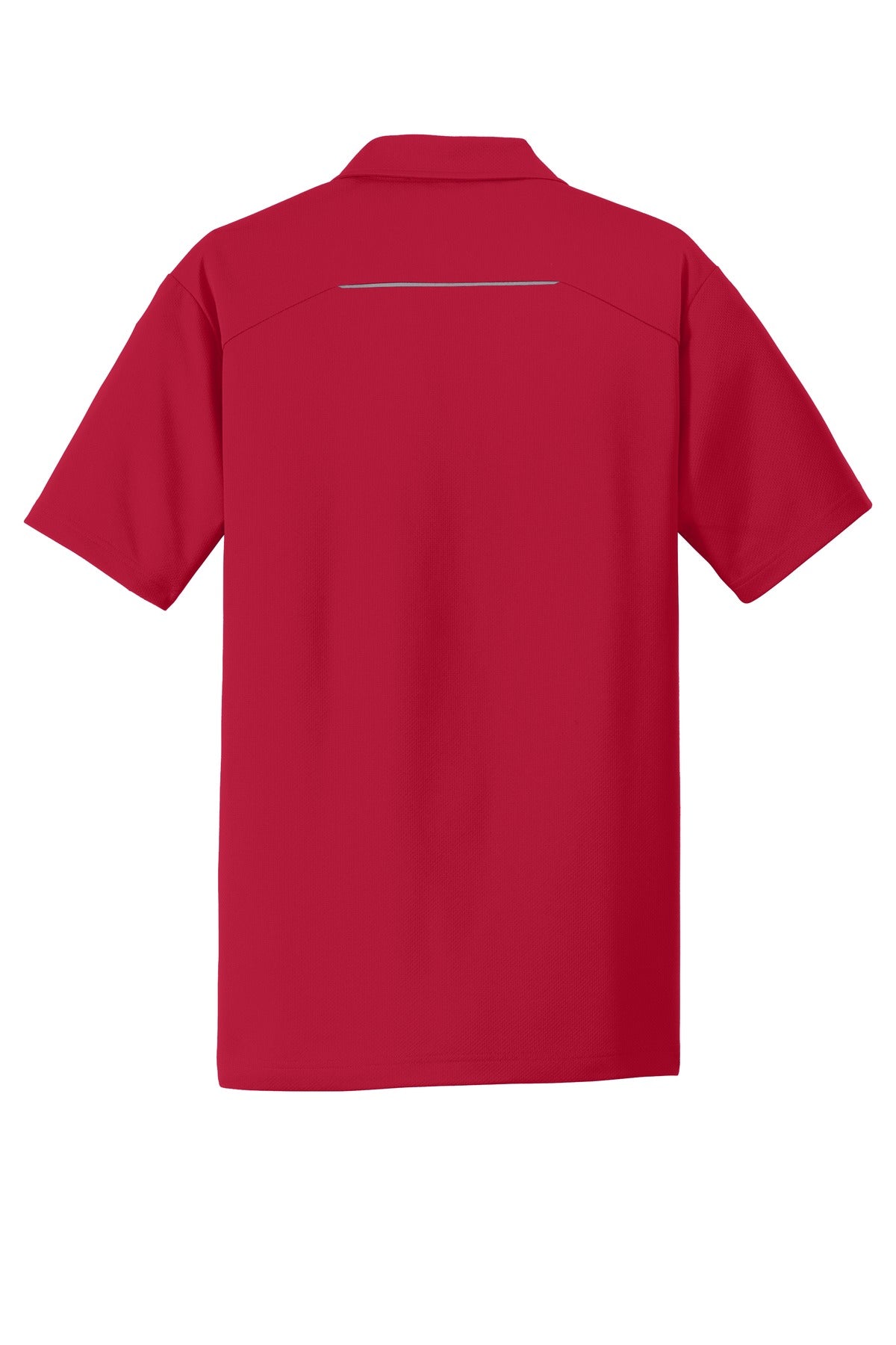 Rear View of Rich Red Port Authority Pinpoint Mesh Polo. K580