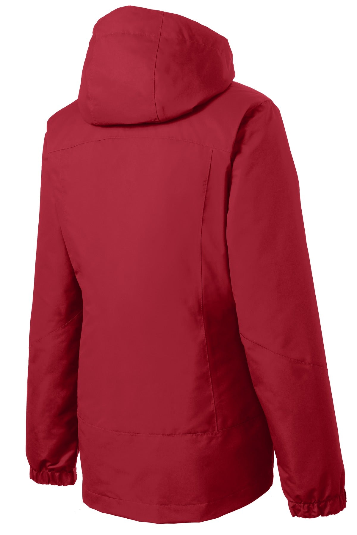 Rear View of Rich Red/Black Port Authority Women's Vortex Waterproof 3-in-1 Jacket. L332