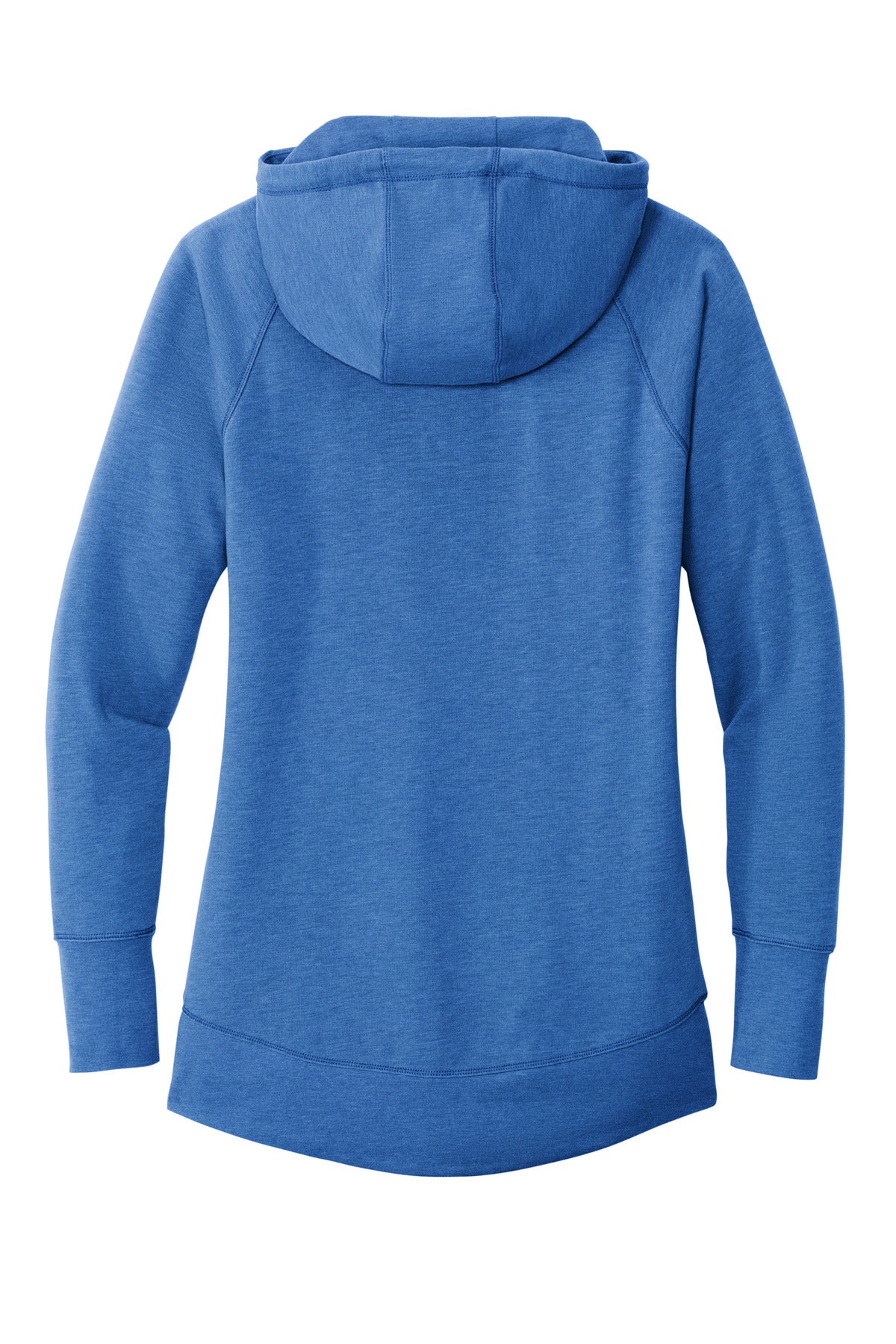 Rear View of Royal Heather New Era Women's Tri-Blend Fleece Pullover Hoodie. LNEA510