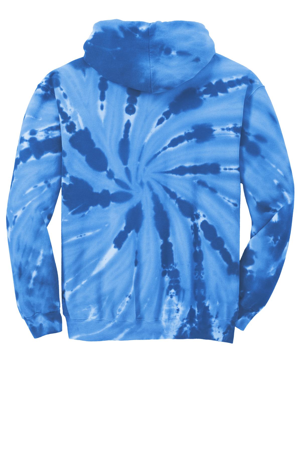 Rear View of Royal Port & Company Youth Tie-Dye Pullover Hooded Sweatshirt. PC146Y