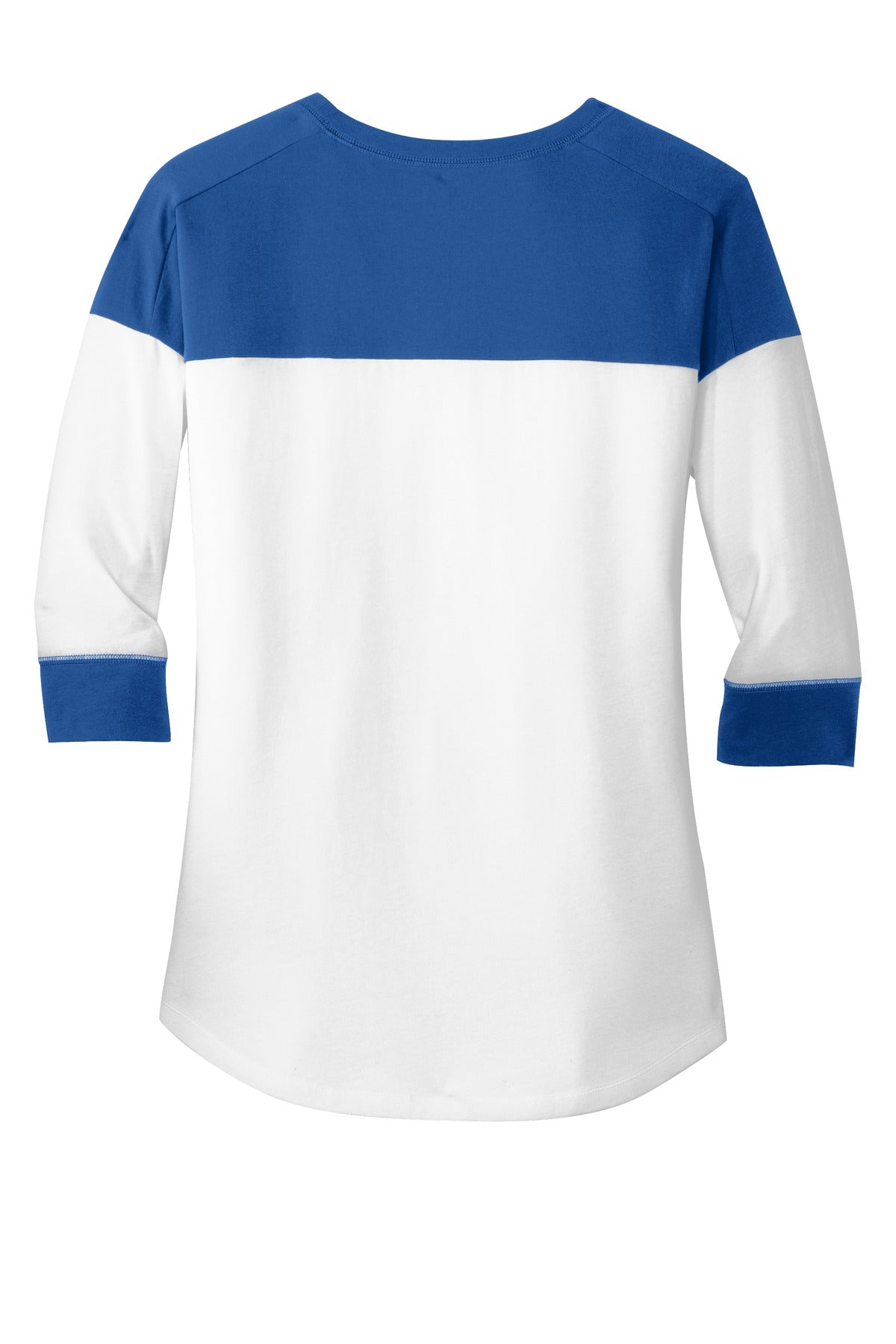 Rear View of Royal/White New Era Women's Heritage Blend 3/4-Sleeve Baseball Raglan Tee. LNEA104