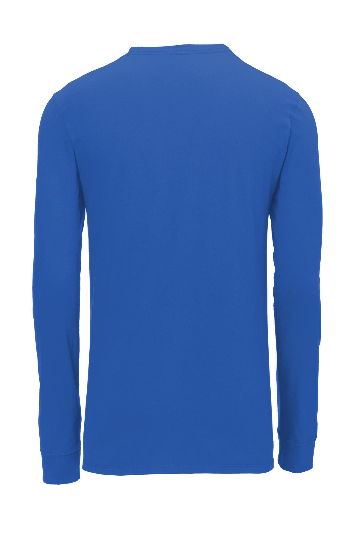 Rear View of Rush Blue Nike Dri-FIT Cotton/Poly Long Sleeve Tee. NKBQ5230