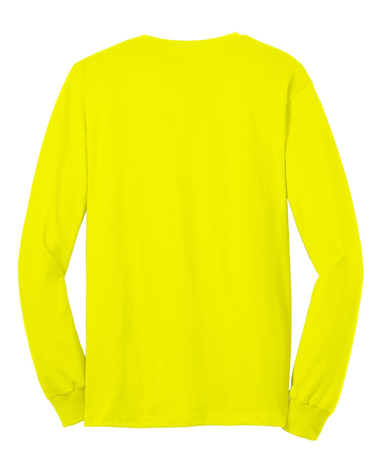 Rear View of Safety Green Gildan - Ultra Cotton 100% US Cotton Long Sleeve T-Shirt with Pocket. 2410