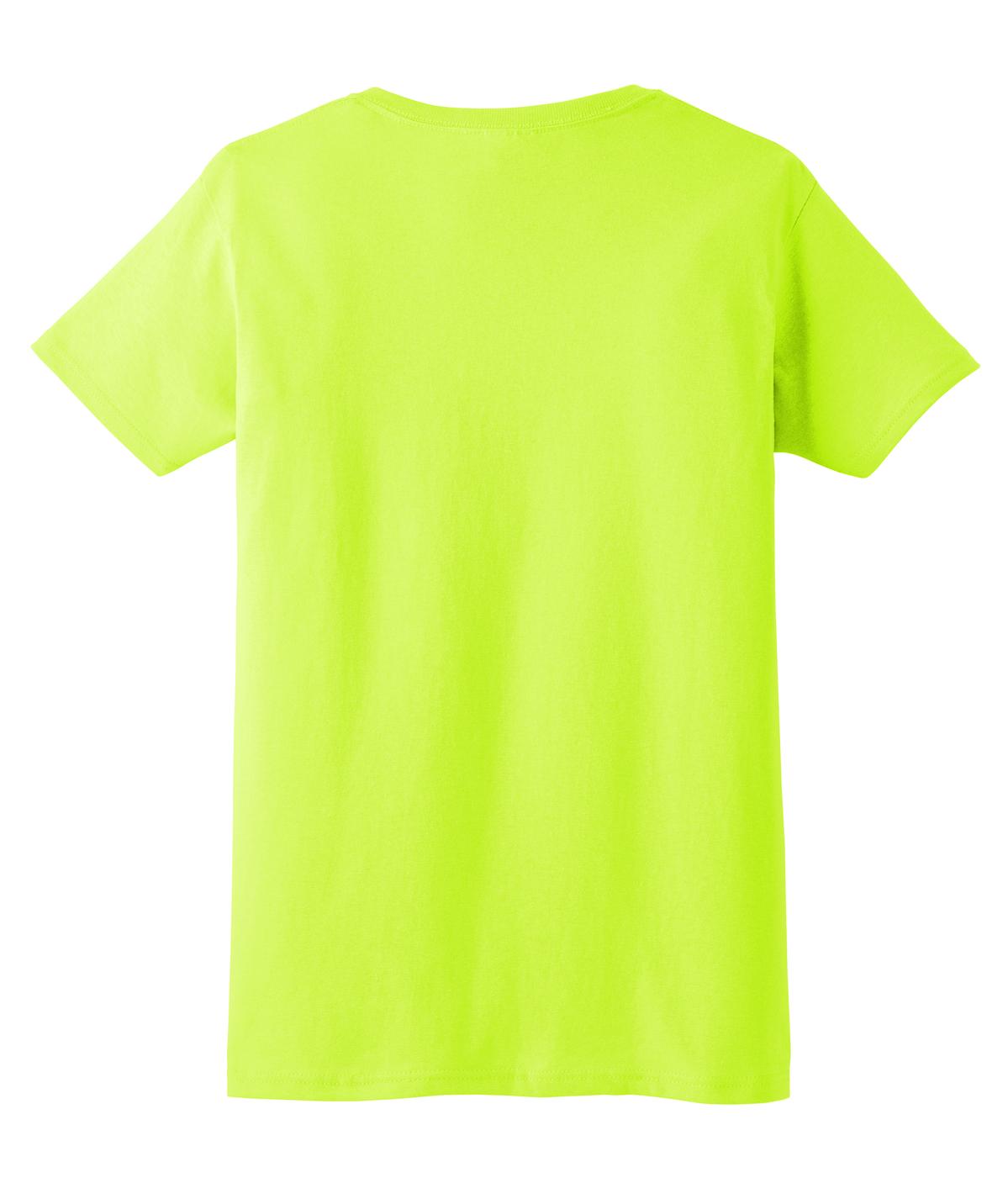 Rear View of Safety Green Gildan Women's Ultra Cotton 100% US Cotton T-Shirt. 2000L