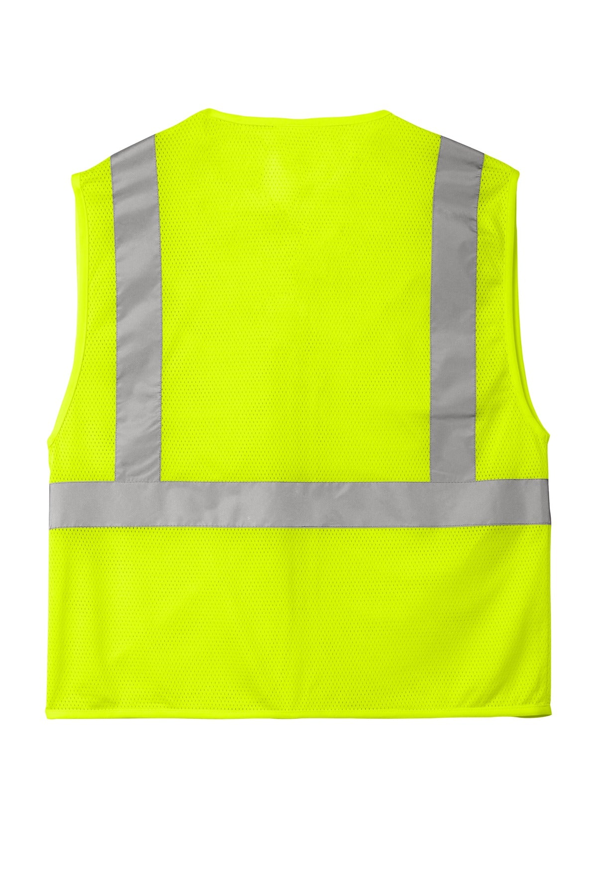 Rear View of SftyYellow CornerStone ANSI 107 Class 2 Economy Mesh Zippered Vest. CSV101