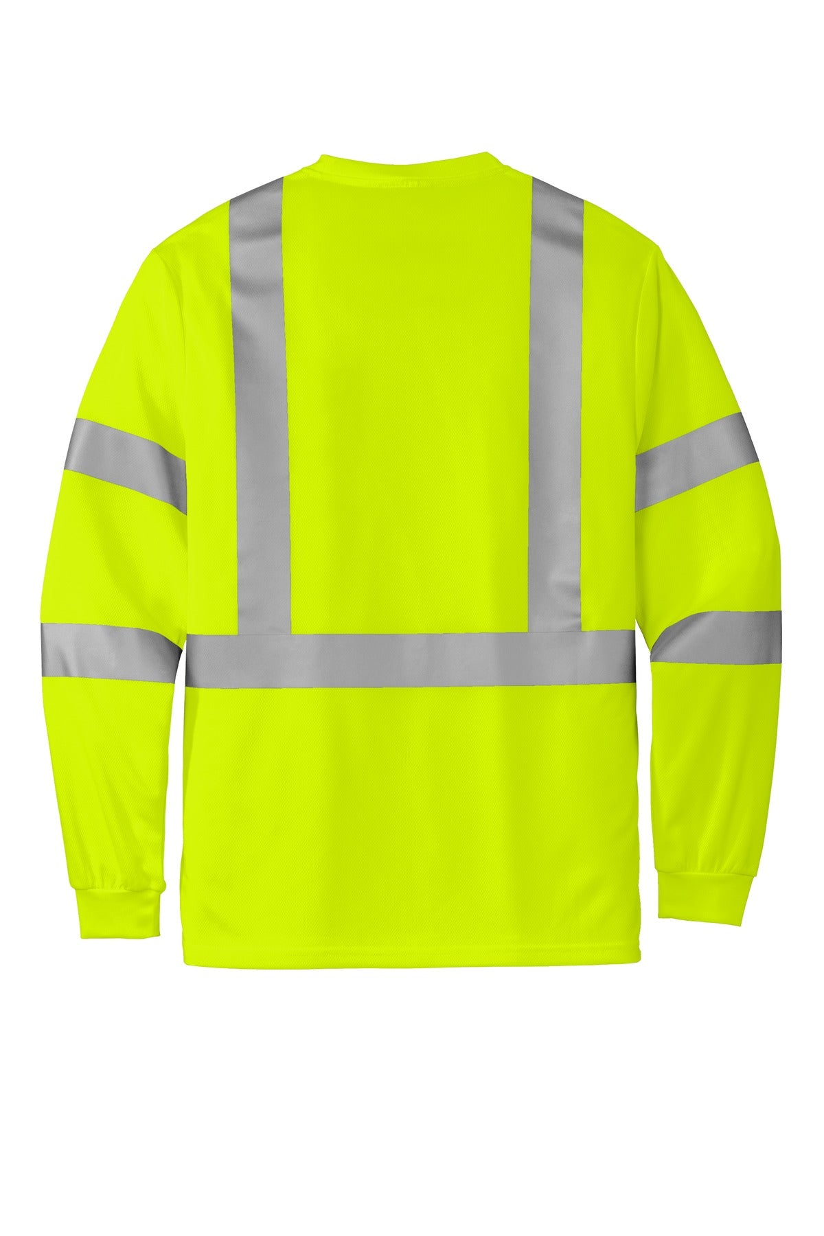 Rear View of SftyYellow CornerStone ANSI 107 Class 3 Mesh Long Sleeve Tee. CS203