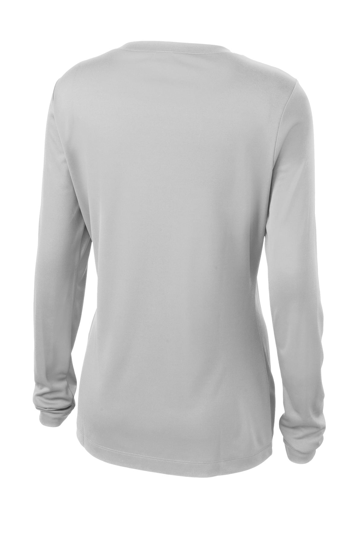 Rear View of Silver Sport-Tek Women's Long Sleeve PosiCharge Competitor V-Neck Tee. LST353LS