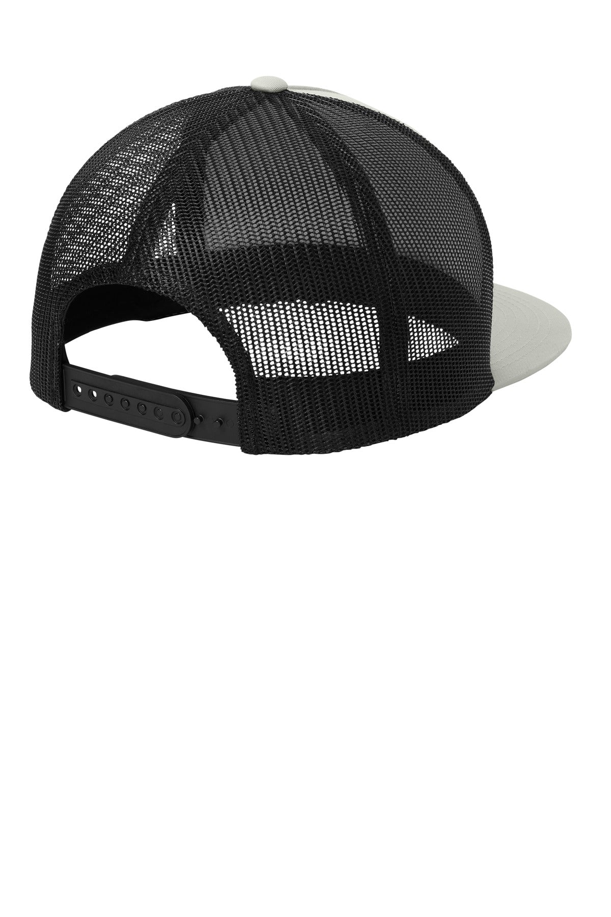 Rear View of Silver/Blk Sport-Tek YP Classics 5-Panel Classic Trucker Mesh Back Cap. STC38