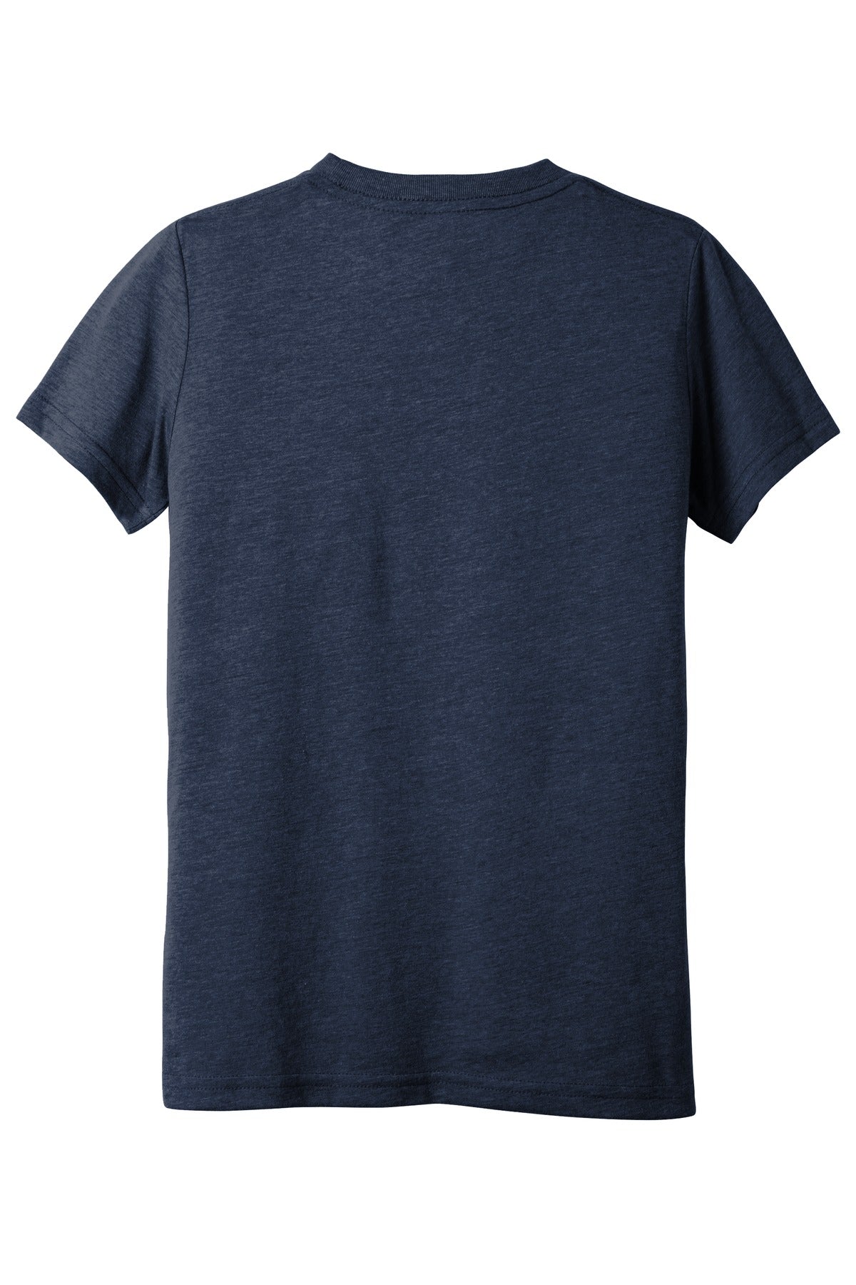 Rear View of Sld Navy Tb BELLA+CANVAS Youth Triblend Short Sleeve Tee. BC3413Y
