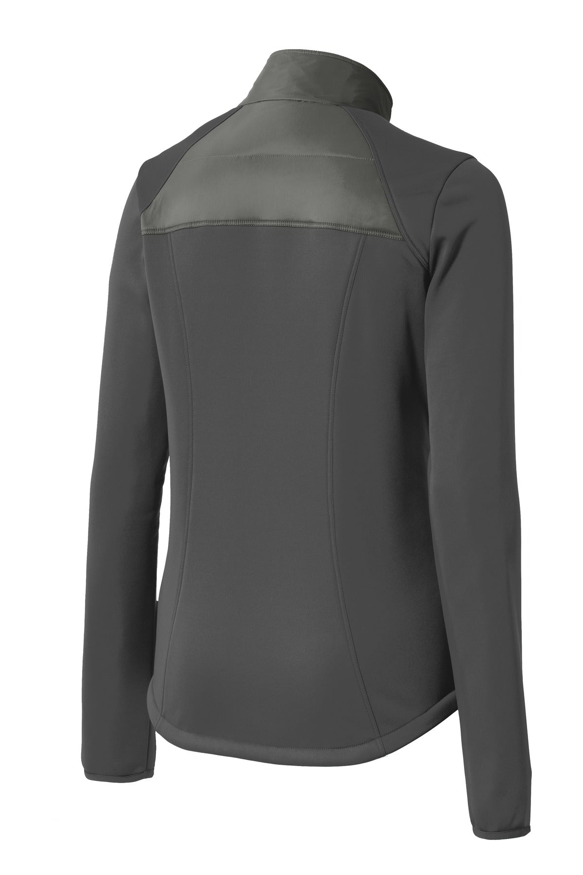 Rear View of Smoke Gy/Gy St Port Authority Women's Hybrid Soft Shell Jacket. L787