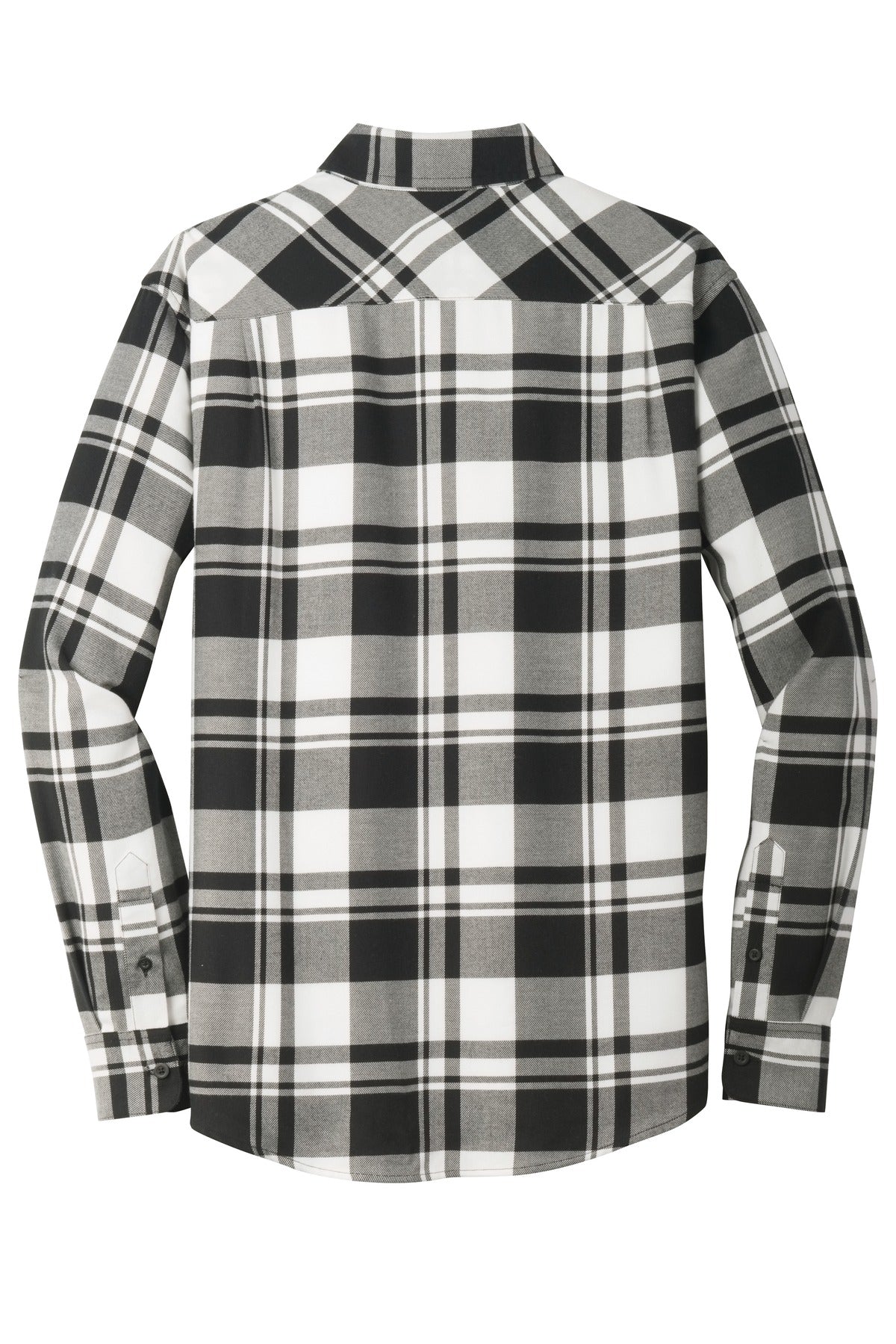 Rear View of Snow White/Blk Port Authority Plaid Flannel Shirt. W668