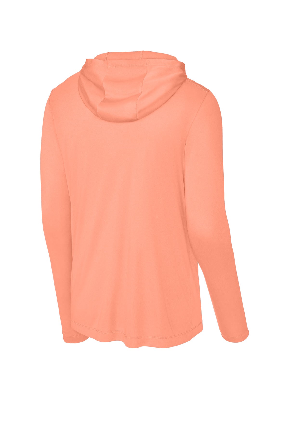 Rear View of SoftCoral Sport-Tek Posi-UV Pro Long Sleeve Hoodie ST420LSH