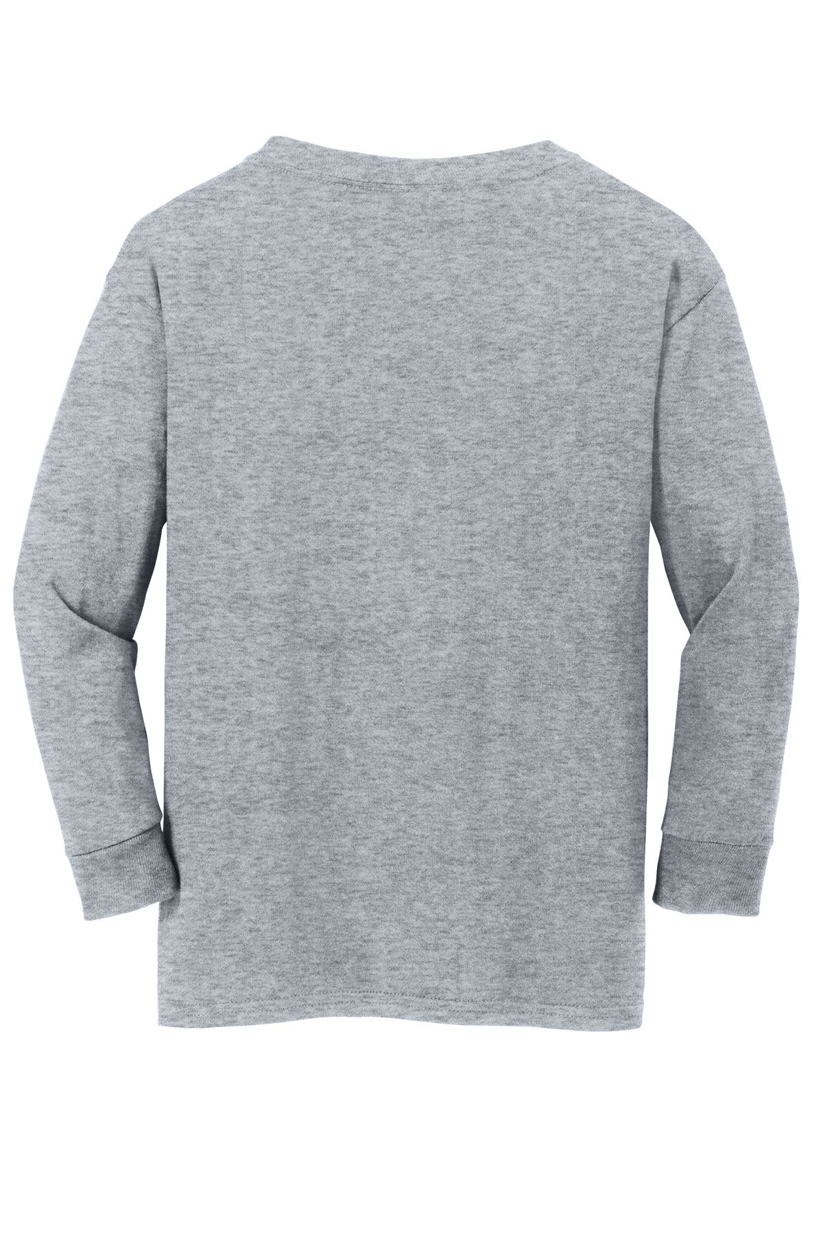 Rear View of Sport Grey Gildan Youth Heavy Cotton 100% Cotton Long Sleeve T-Shirt. 5400B