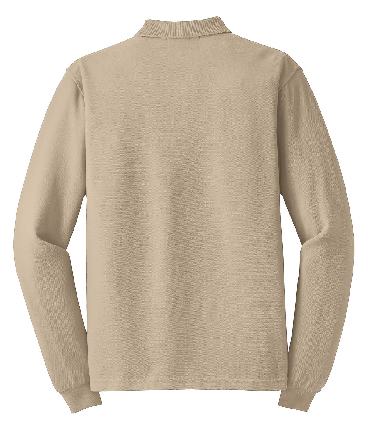 Rear View of Stone Port Authority Silk Touch Long Sleeve Polo. K500LS