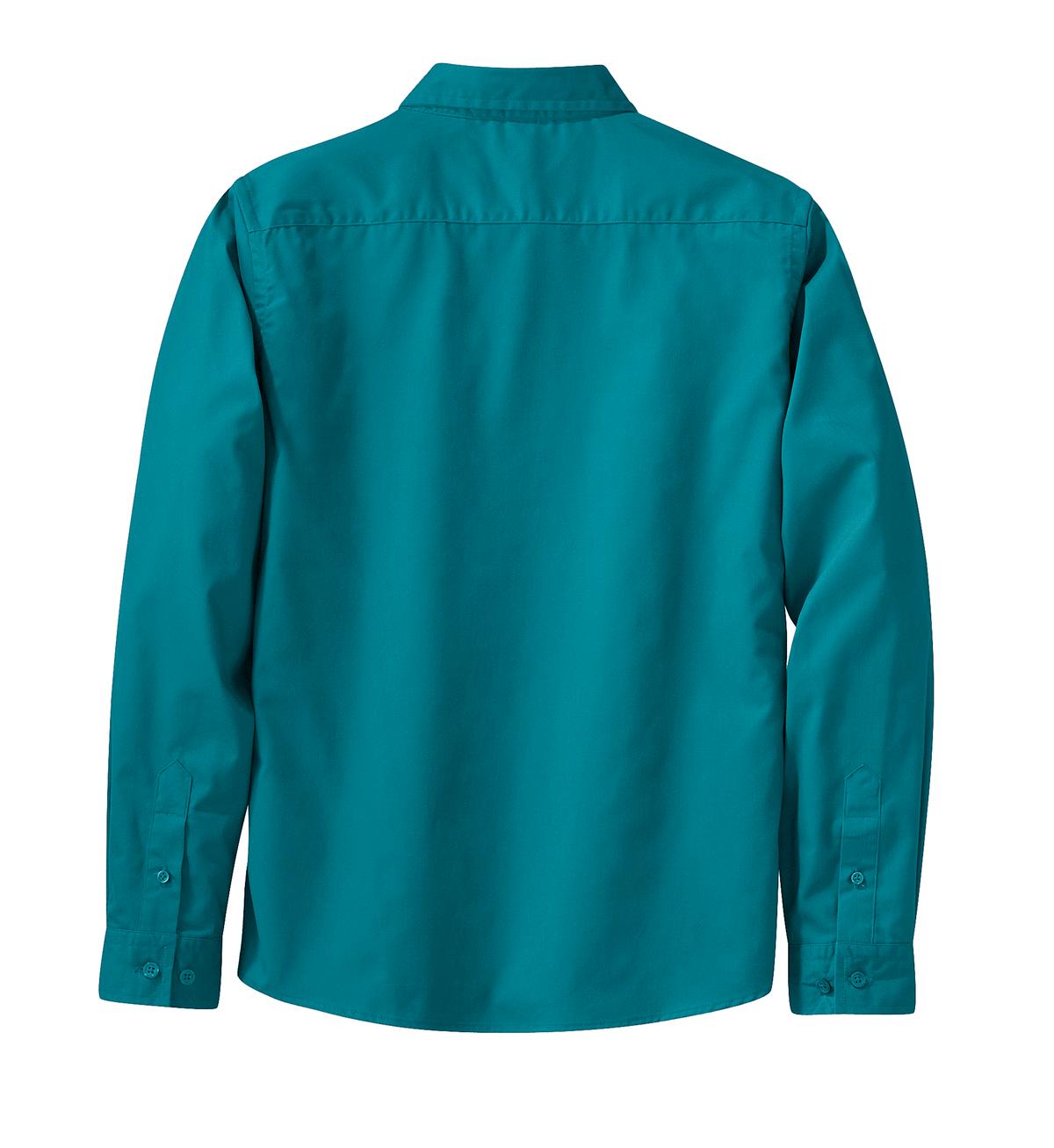 Rear View of Teal Green Port Authority Women's Long Sleeve Easy Care Shirt. L608