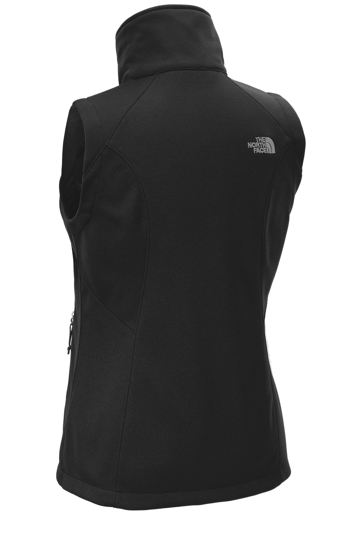 Rear View of TNF Black The North Face Women's Ridgewall Soft Shell Vest. NF0A3LH1 plain