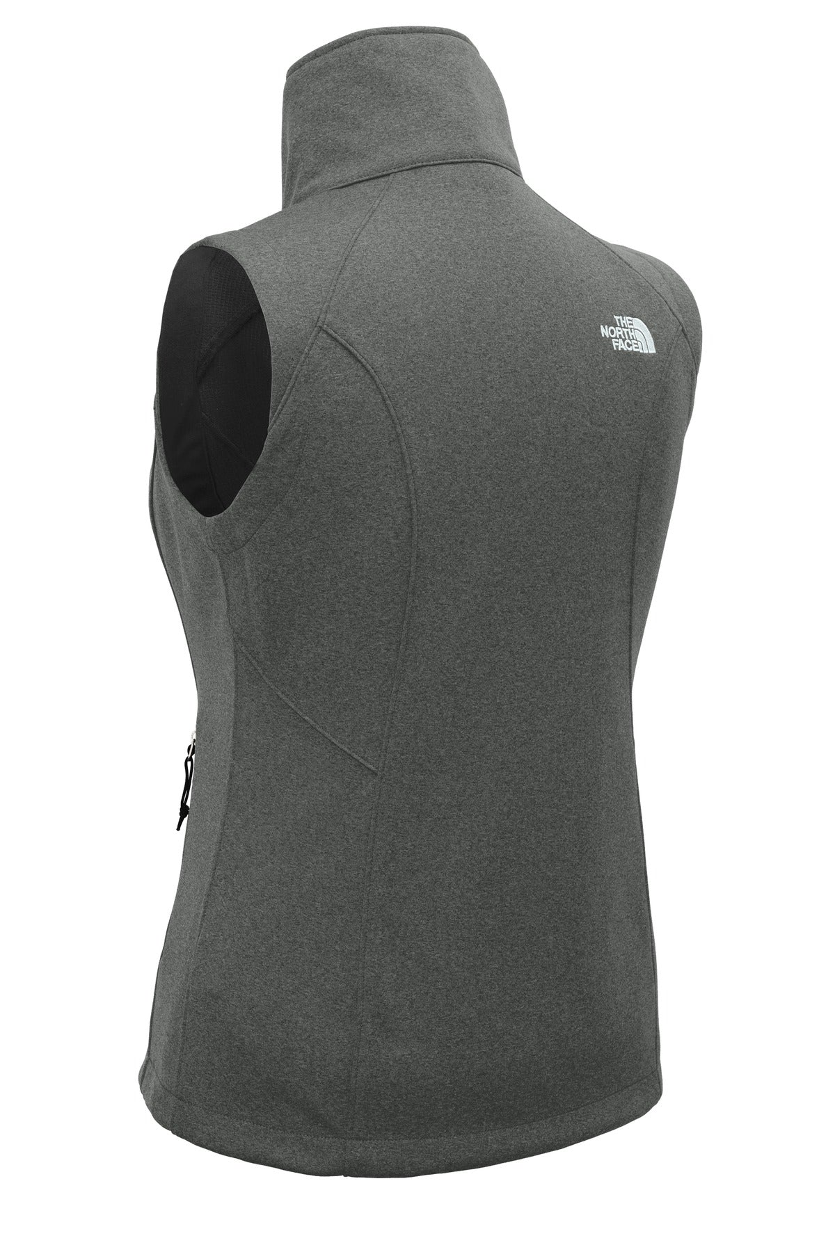Rear View of TNF Dk Grey He The North Face Women's Ridgewall Soft Shell Vest. NF0A3LH1 plain