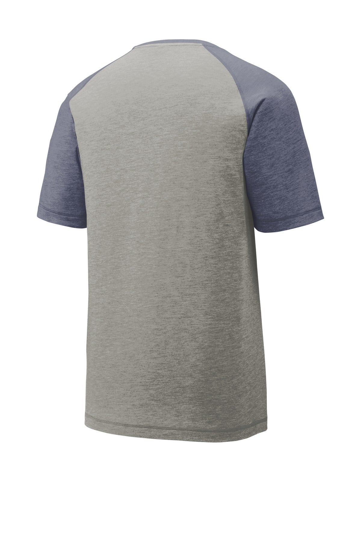 Rear View of Tr Navy He/LGH Sport-Tek PosiCharge Tri-Blend Wicking Raglan Tee. ST400